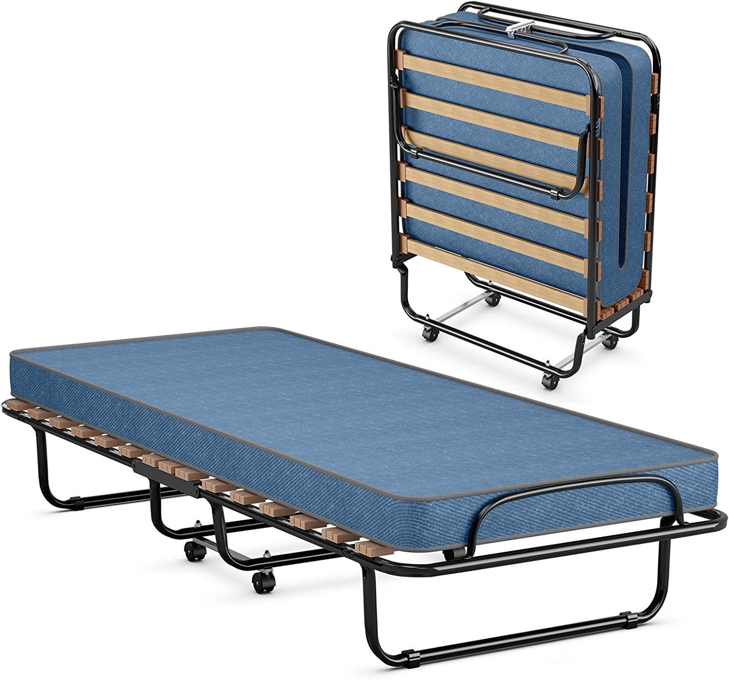 Costway Herren 80X190cm Gästebett Mit Matratze Aus Rückstellschaum, Klappbares Einzelbett Metallbett
