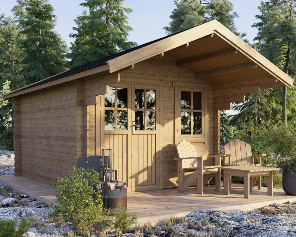 Gartenhaus Gerätehaus Blockhaus 3x4m mit Fußboden großer Dachüberstand