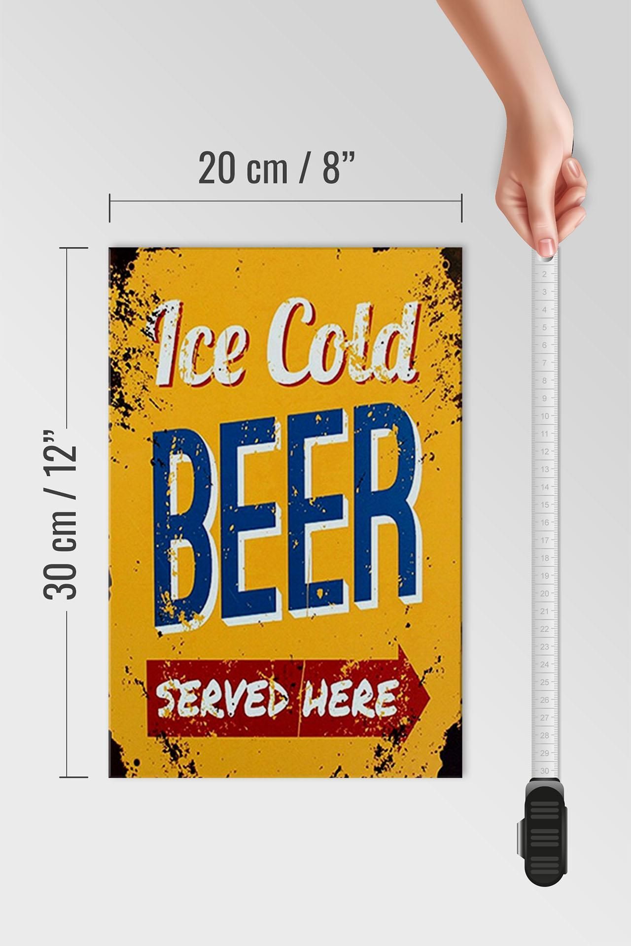 Holzschild Retro 20x30 cm Ice Cold Beer served here Bier Deko Schild wooden sign kaufen bei Hood.de