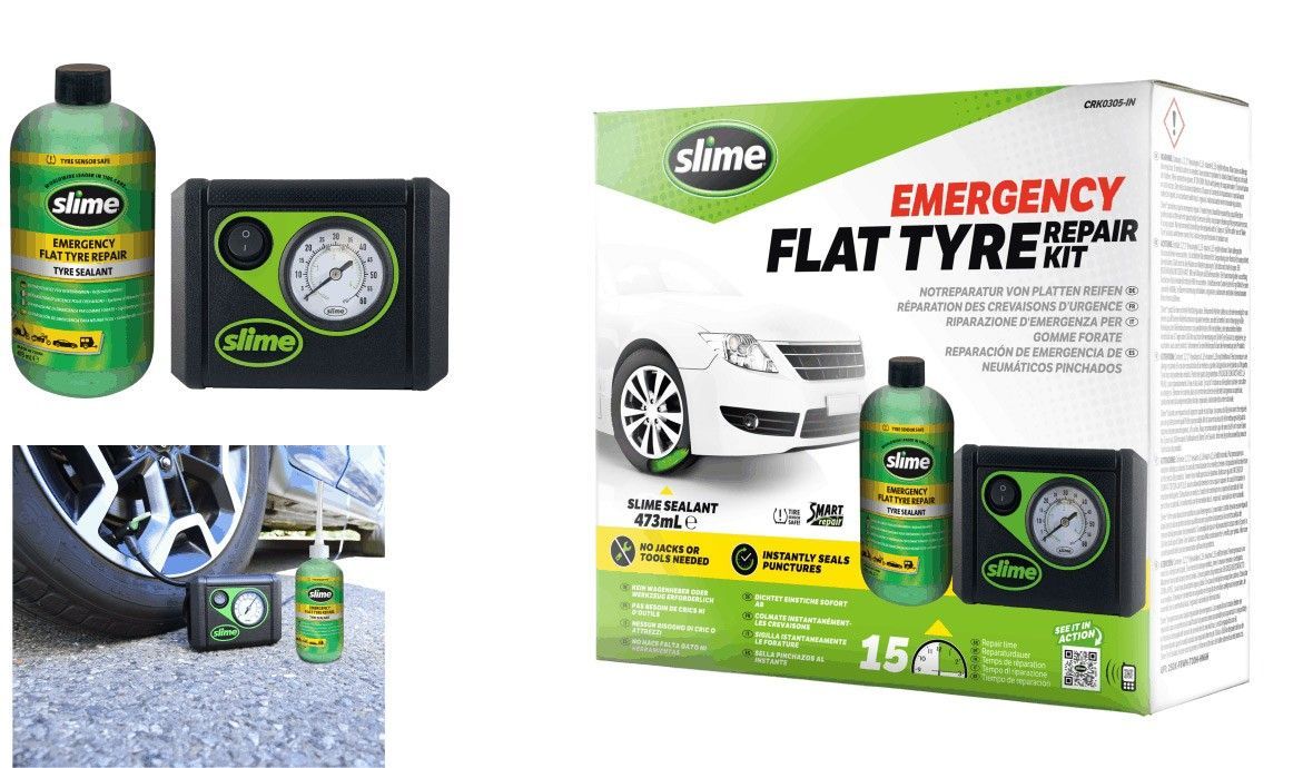 Slime Reifen Pannenset mit Kompressor + Dichtmittel Tire Repair Kit Smart Repair