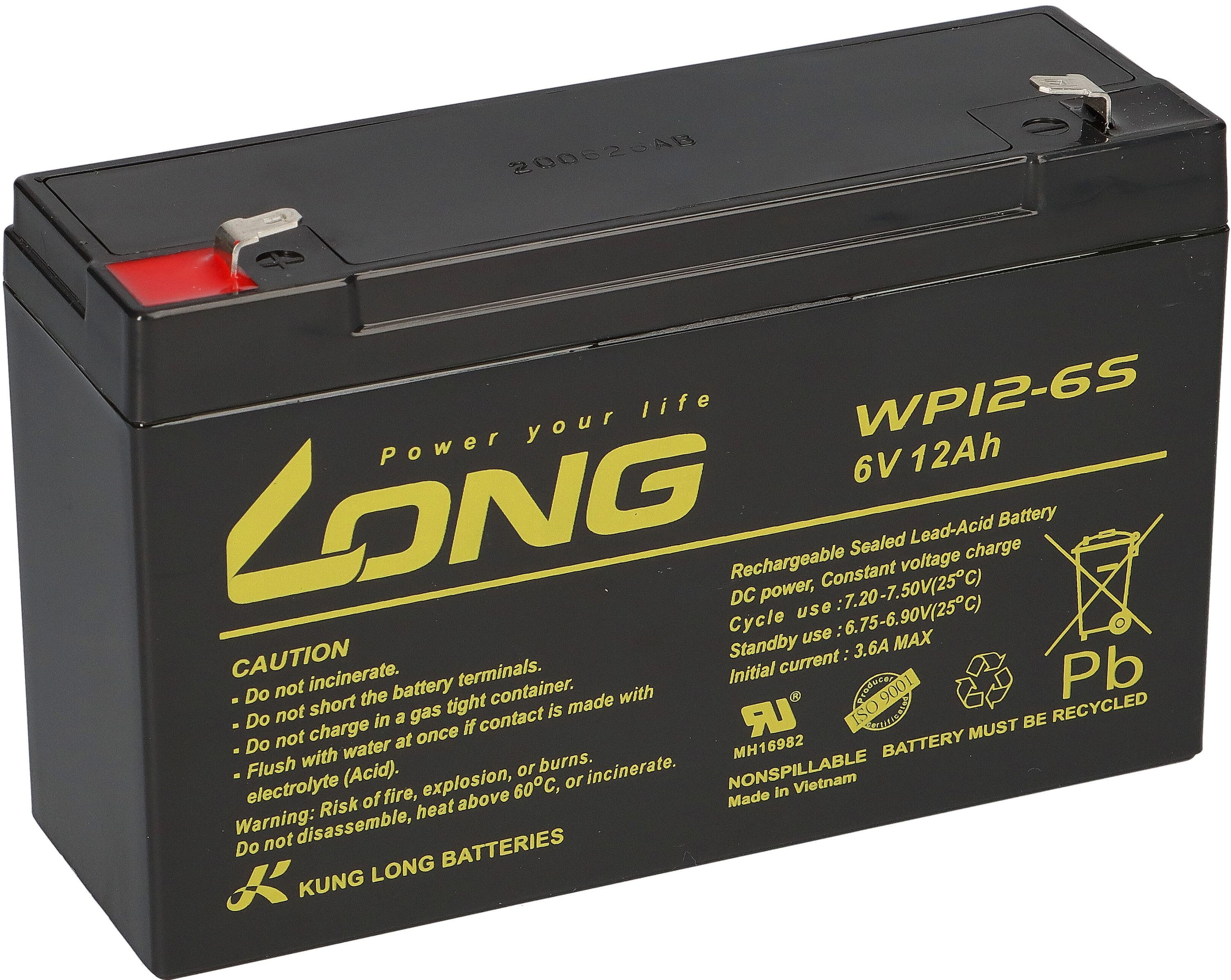 Bleiakku kompatibel Sealed Lead Acid Battery 6V 12Ah AGM 10Ah