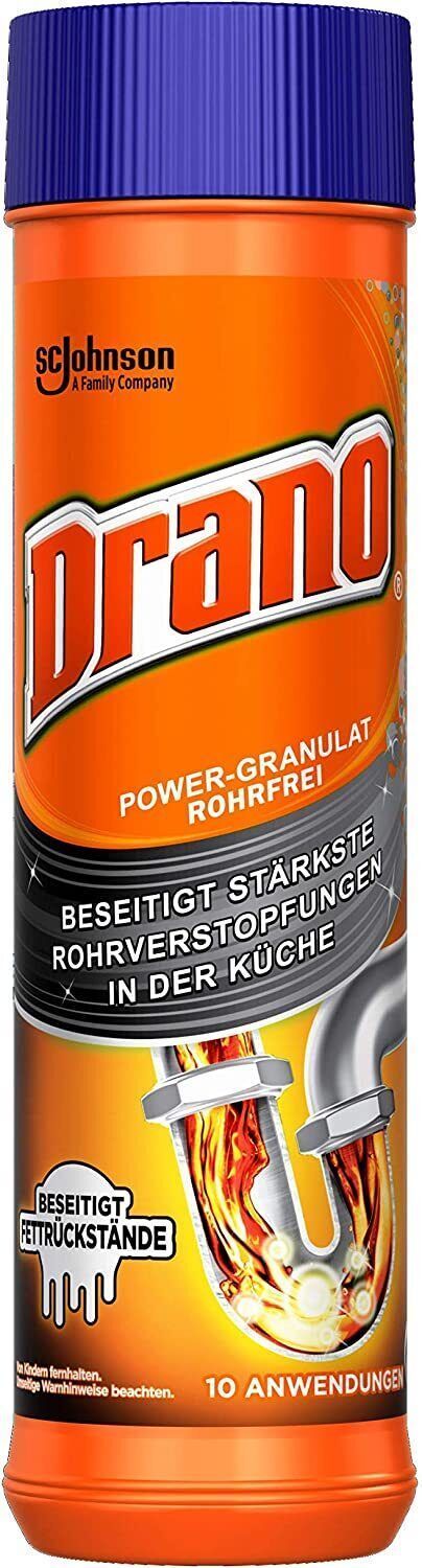 Drano Orange Power-Granulat Rohrfrei Abflussreiniger Rohrverstopfungen Kéche Bad 500 G