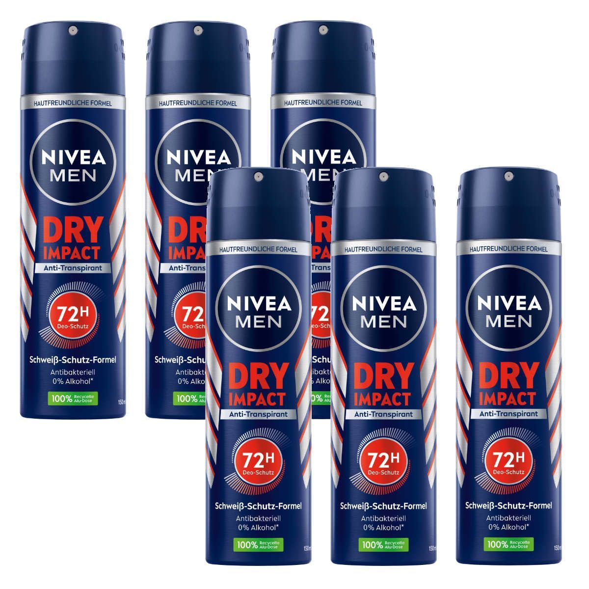 Beiersdorf Ag Nivea Men Deo Spray Dry Impact 72H Anti Transpirant 150Ml 6Er Pack