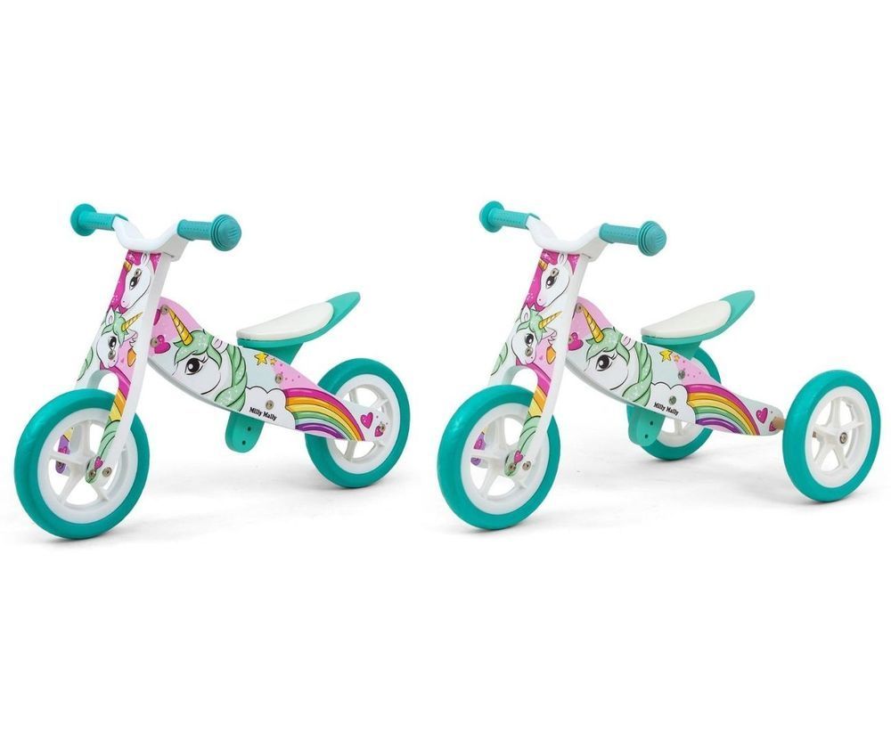 Milly Mally Unisex Kinder Ride On 2 In 1 Look Unicorn Holzlaufrad Laufrad Dreirad Einhorn