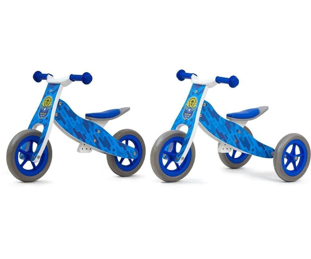 Milly Mally Unisex Kinder Blau Ride On 2 In 1 Look Blue Army Holzlaufrad Laufrad Dreirad