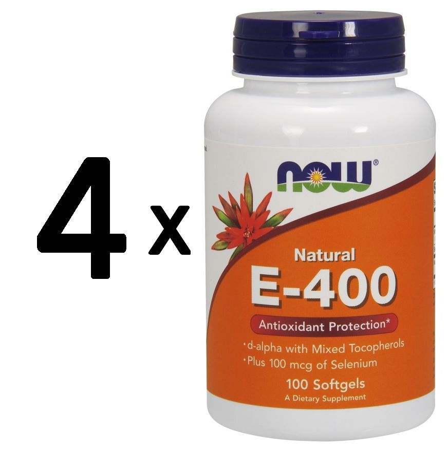 4 x NOW Foods Vitamin E-400 IU with Selenium - 100 softgels