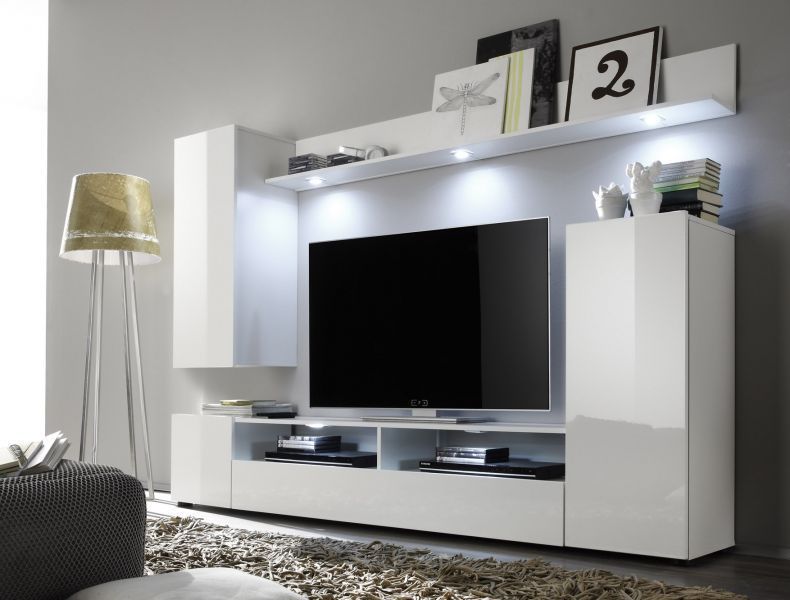 Wohnwand weiß Hochglanz Fernsehschrank Wohnzimmer TV/ HiFi