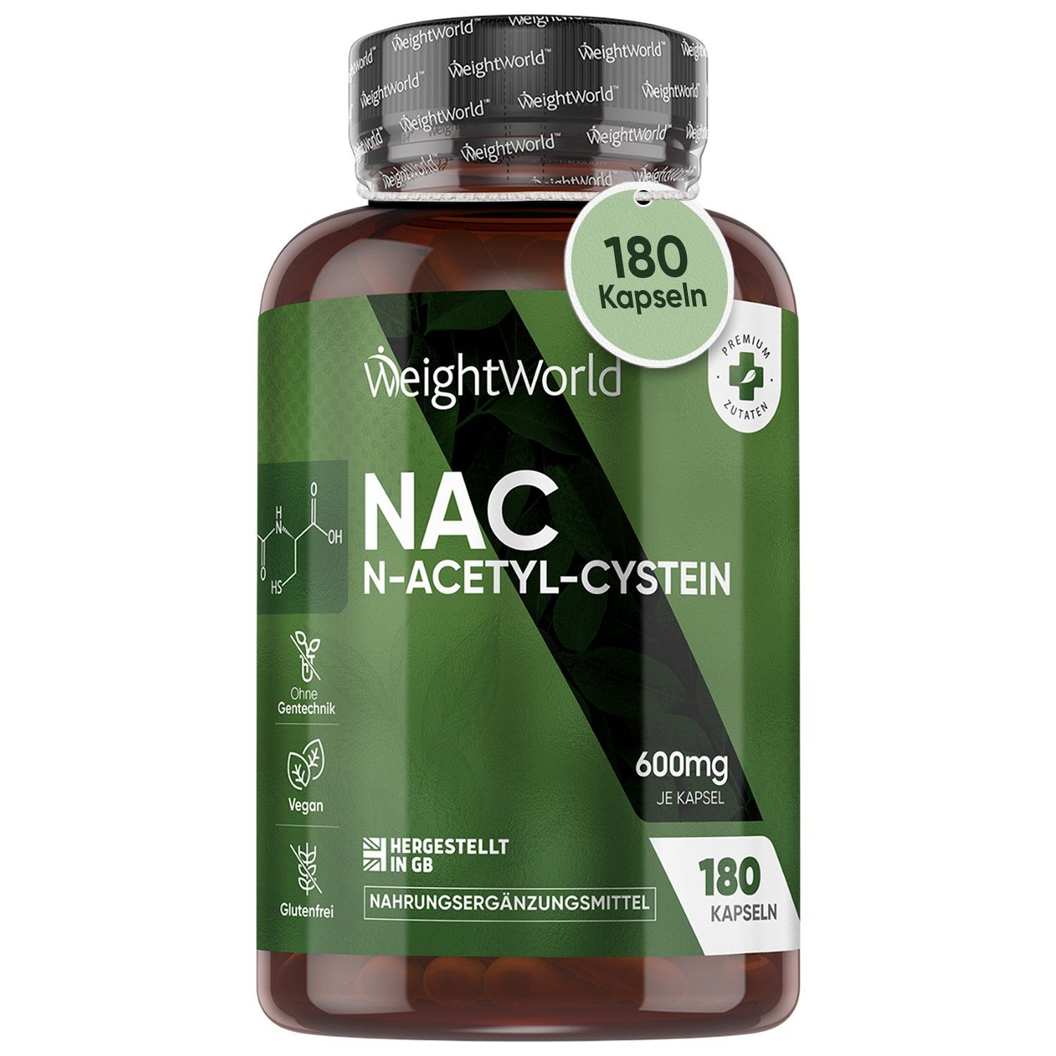 Weightworld Nac - N-Acetyl L-Cystein - 180 Kapseln - 600Mg Je Kapsel - Alternative Zu Pulver