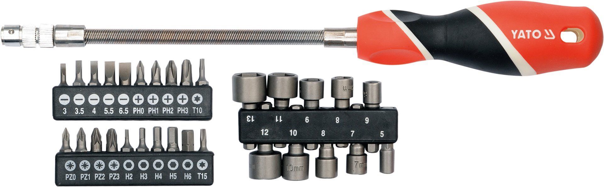 Flexibler Schraubendreher mit Bits PH+PZ+Flach+Torx+Einstecknüsse