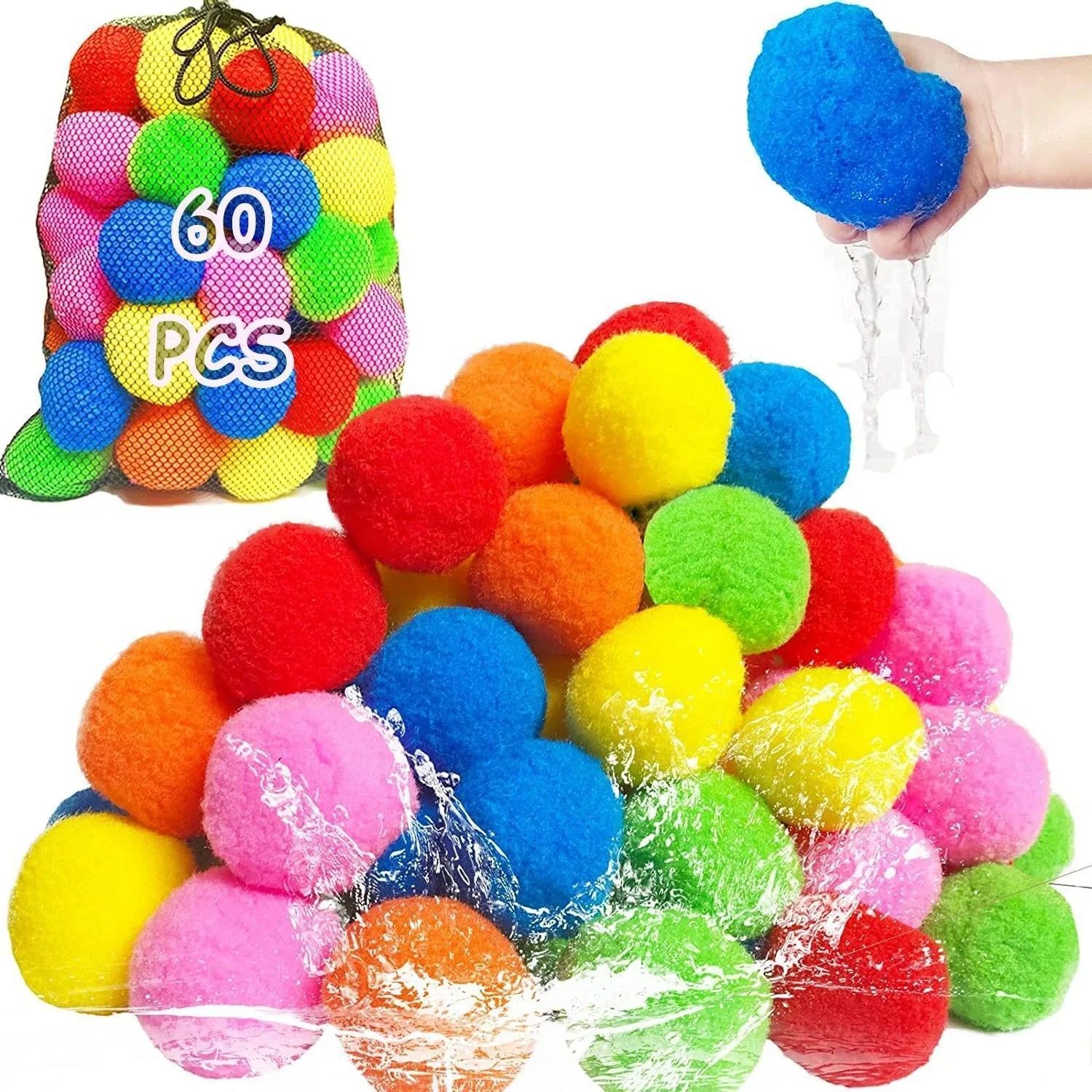 60-Piece Water Bomb Set Splash Balls Reusable Water Balloon Balls for ...