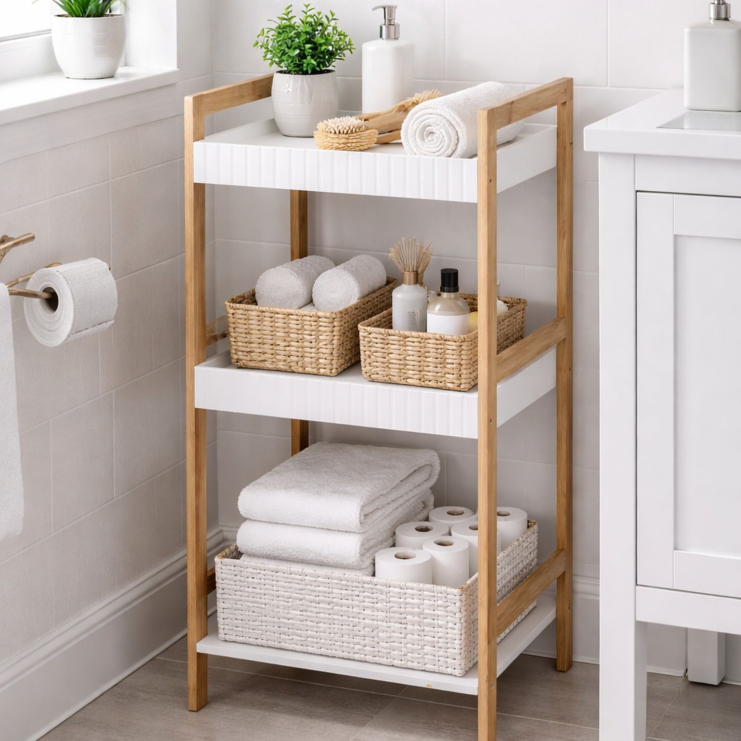 Mojawo Badregal Badezimmer Wandregal Regal Bambus Aufbewahrung 3 Böden 36X30x80cm