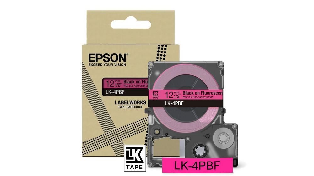 Epson Colour Tape – Fluorescent Pink/Black 12mm(5m) – LK-4PBF