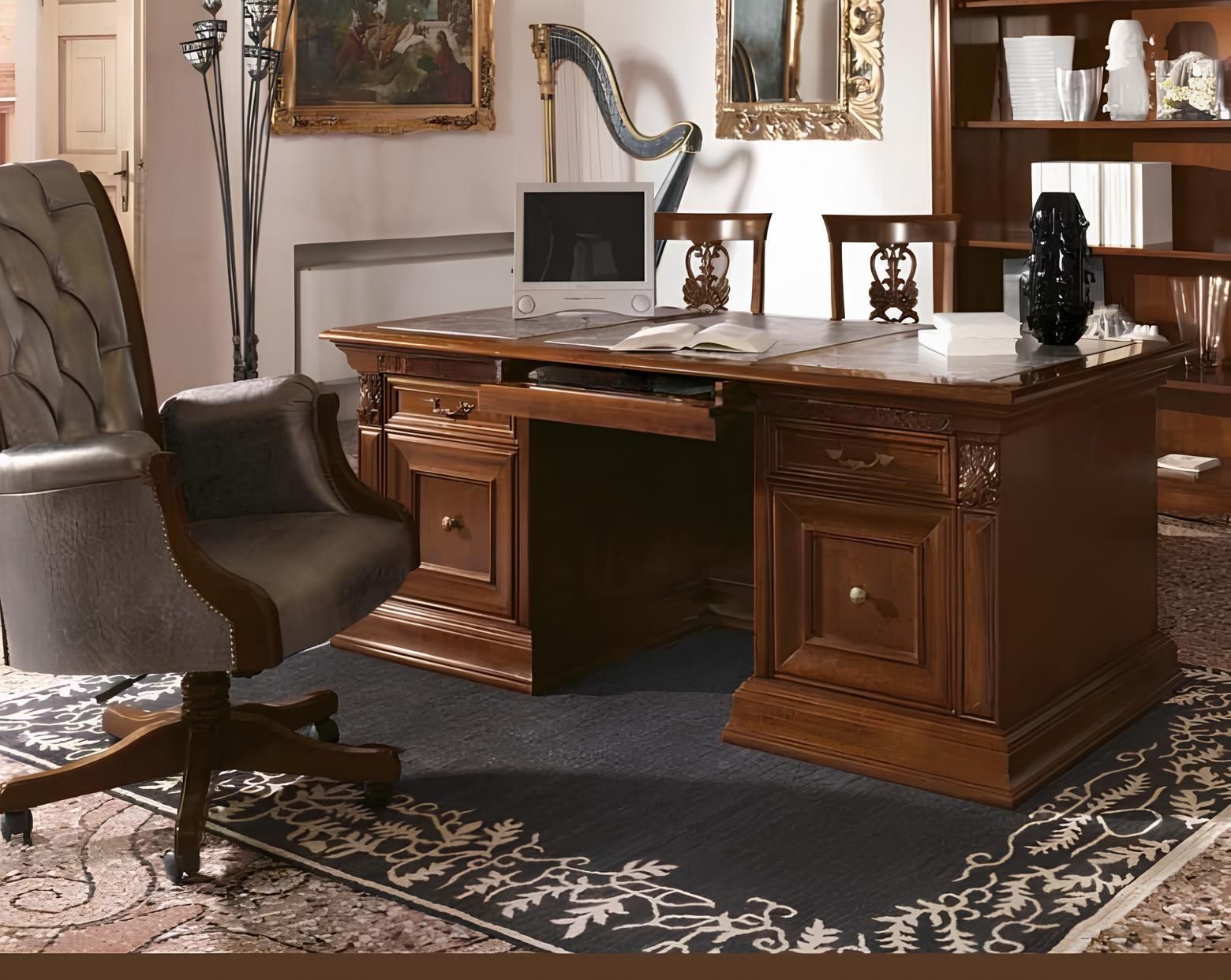 Xl Moebel Gmbh Braun Home Office/Study Furniture Set Writing Desk Swivel Armchair Real Wood Brown New