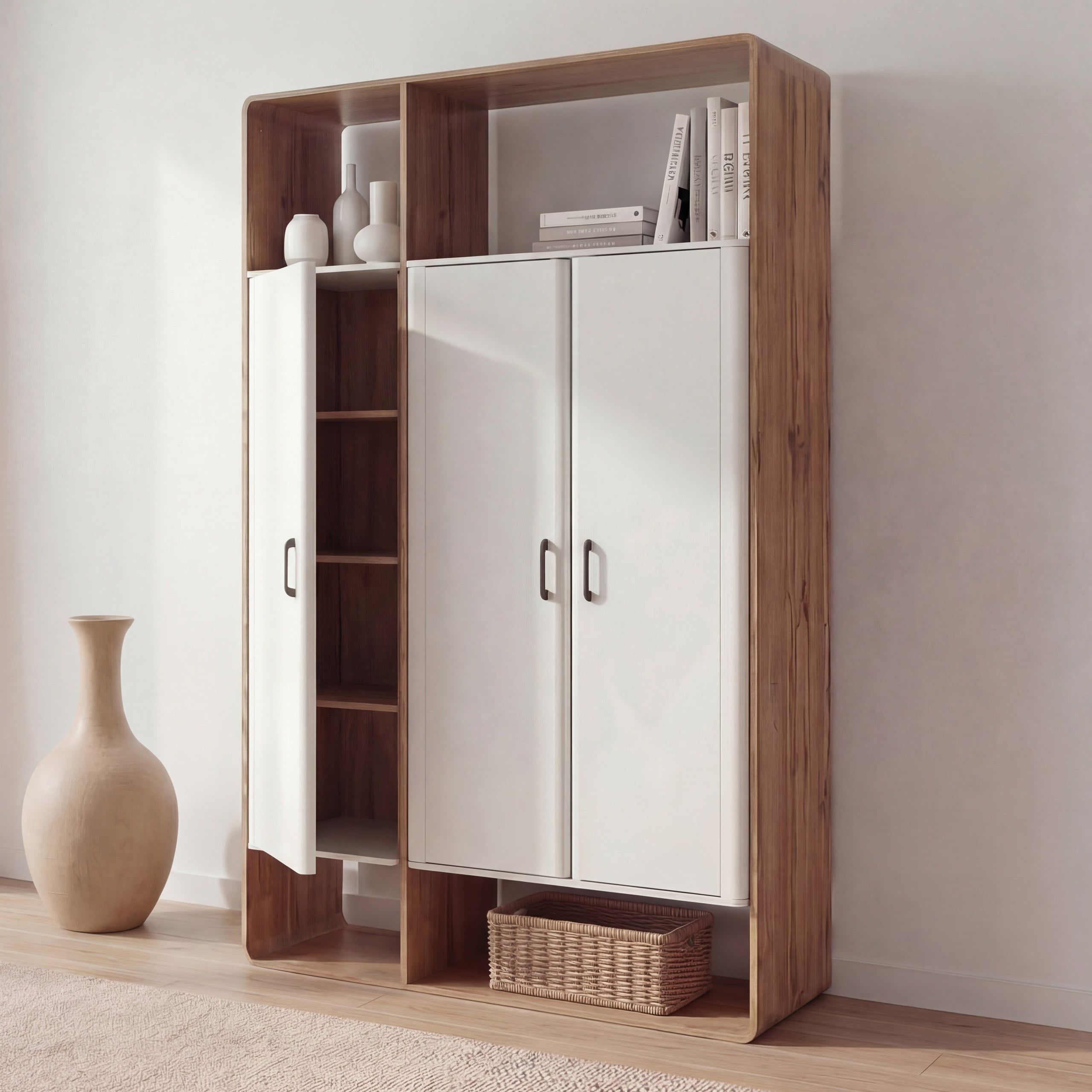 Mendler Schrank Hwc-P43, Garderobenschrank Highboard 3 Türen Mdf 200X120x55cm