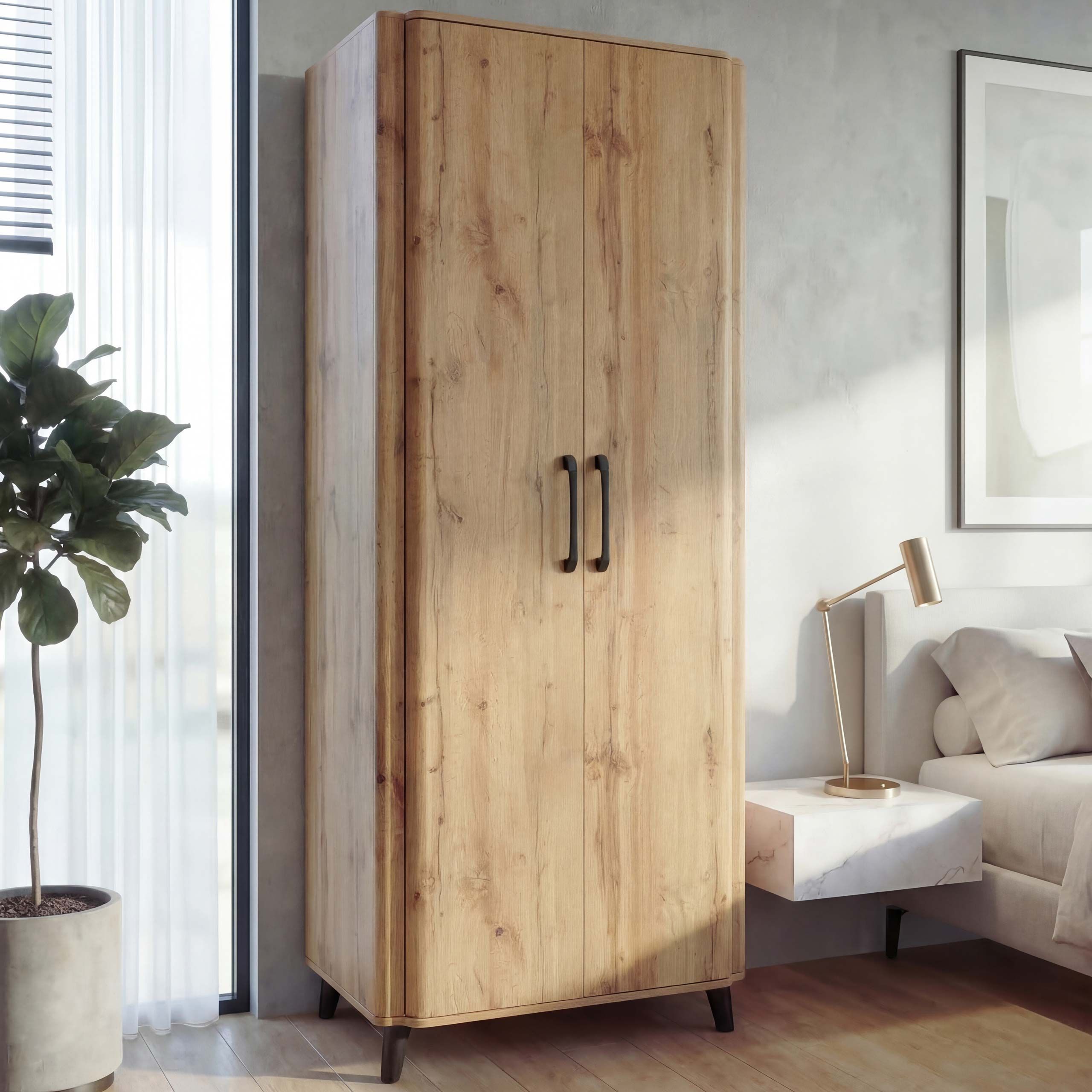 Mendler Hochschrank Hwc-P42, Garderobenschrank Kleideraufbewahrung 2 Türen Mdf 216X80x57cm