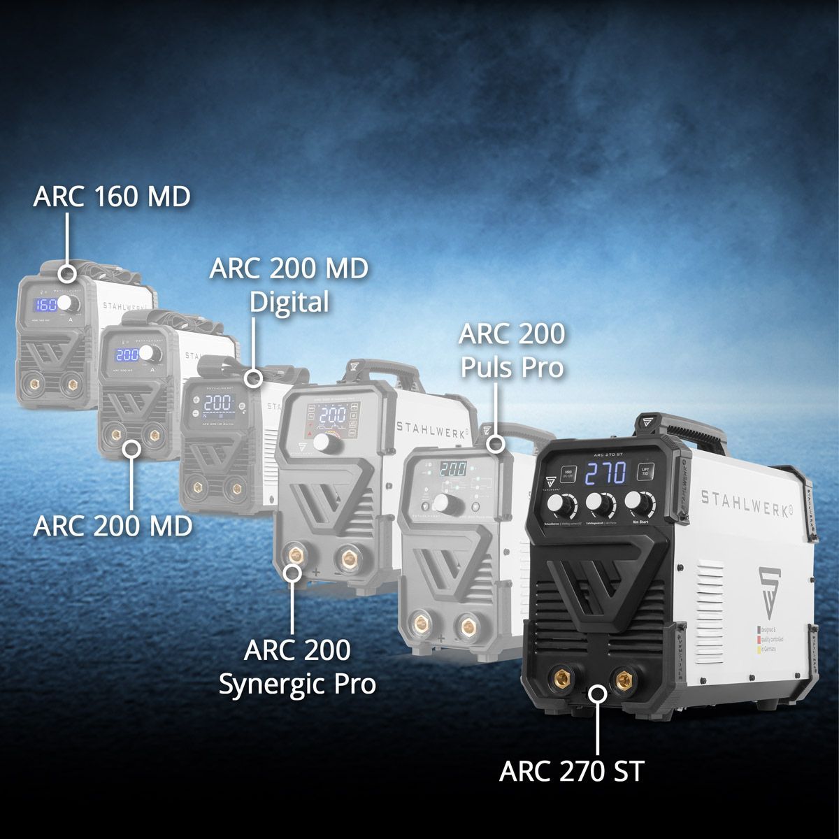 STAHLWERK Elektroden-Schweißgerät ARC 200 MD Digital – MMA (E-Hand) & Lift-TIG (DC) bis 200 A, flexibel einsetzbar ohne Gas, ARC-Force, Hotstart, Anti-Stick, Smartkühlung & Überhitzungsschutz