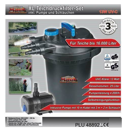 Mauk Teichdruckfilter Set XL 13W UVC Teich Druck Filter Teichfilter