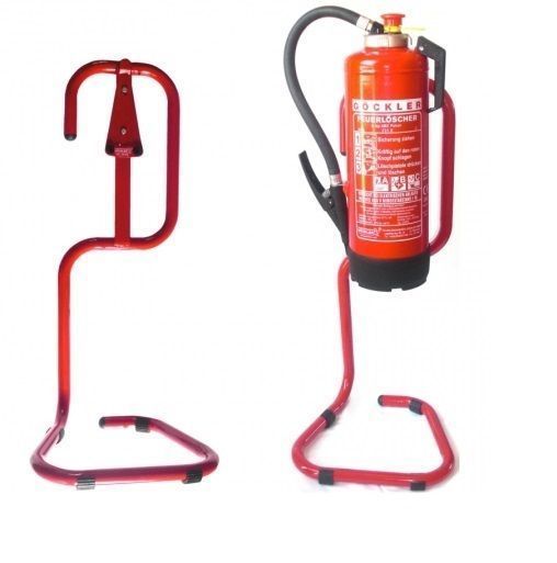 Feuerlöscher Standfuß Feuerlöscher-Ständer Rot Mit Stange X-Fuß – Für 6/9/12 Kg Geräte, Inkl. Schlitz Für Schild