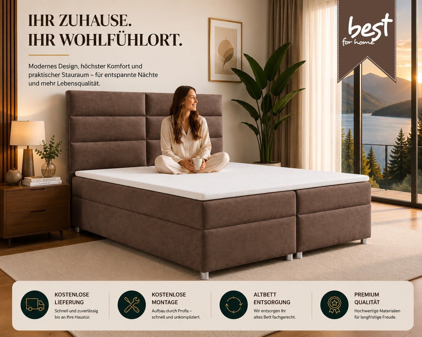 Best For Home Trinity K-4 Boxspringbett mit H3-Matratze, Topper und ...