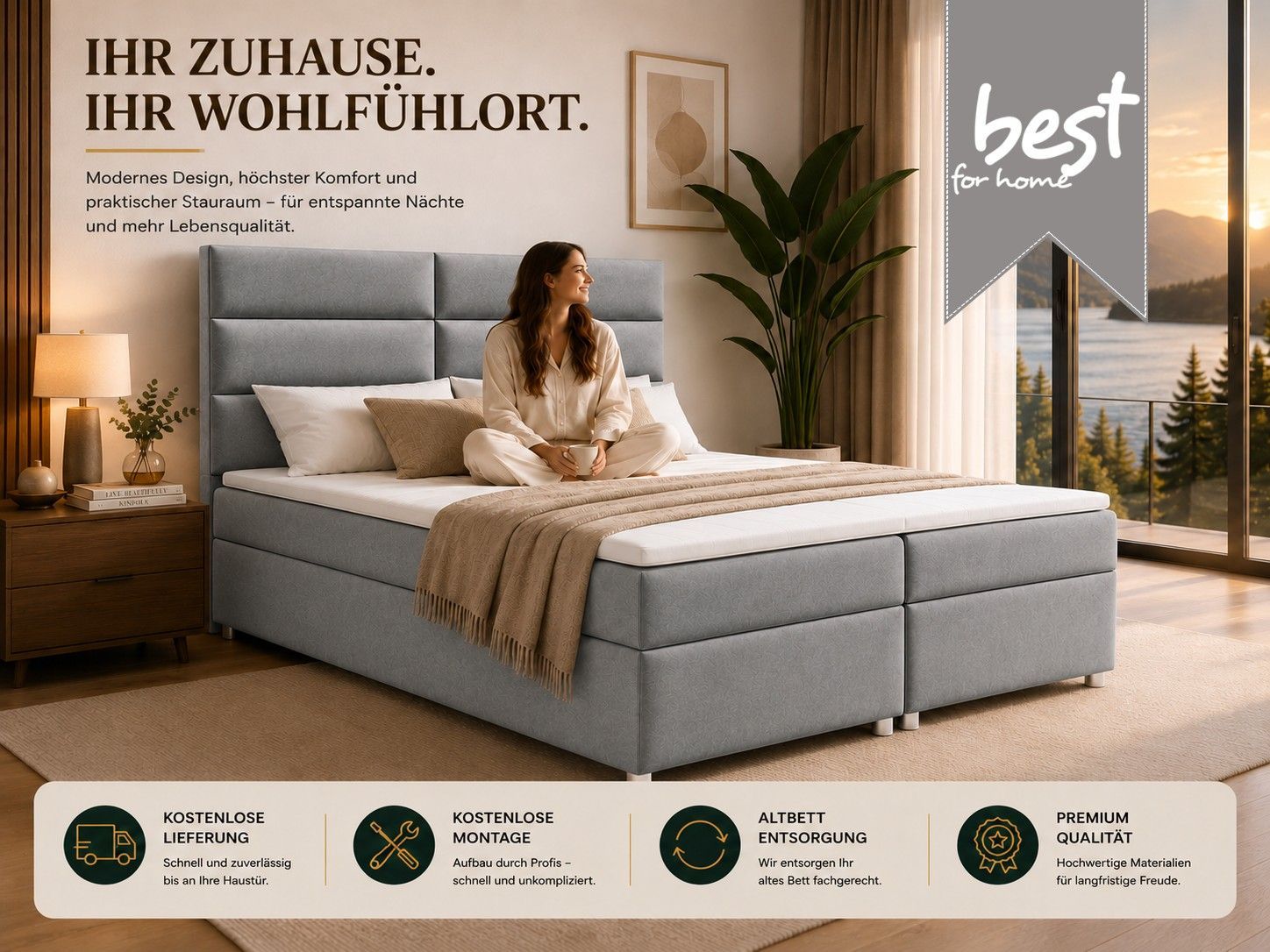 Best For Home Trinity K-4 Boxspringbett mit H3-Matratze, Topper und ...