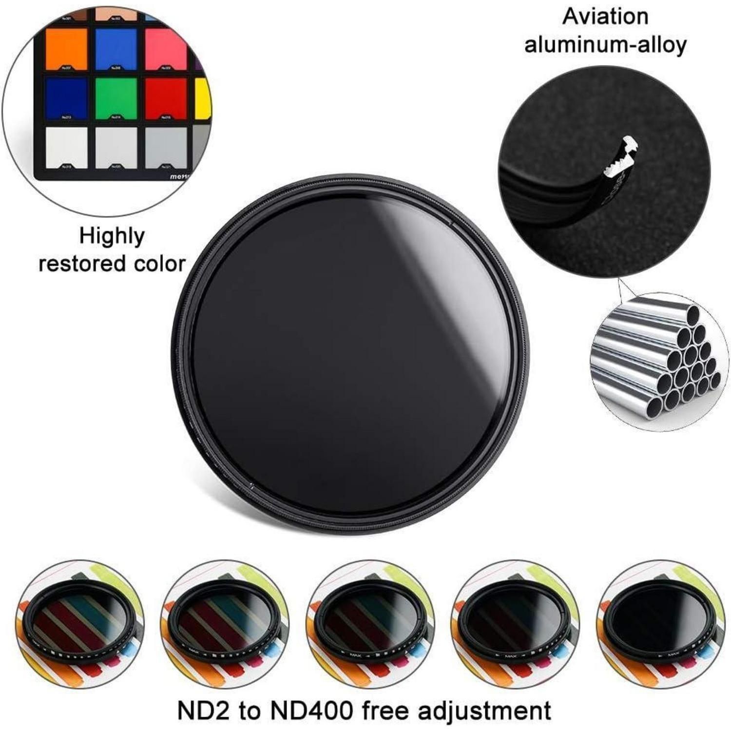 72mm Variabler ND Filter Slim Neutrale Graufilter ND2-ND400 für Canon ...