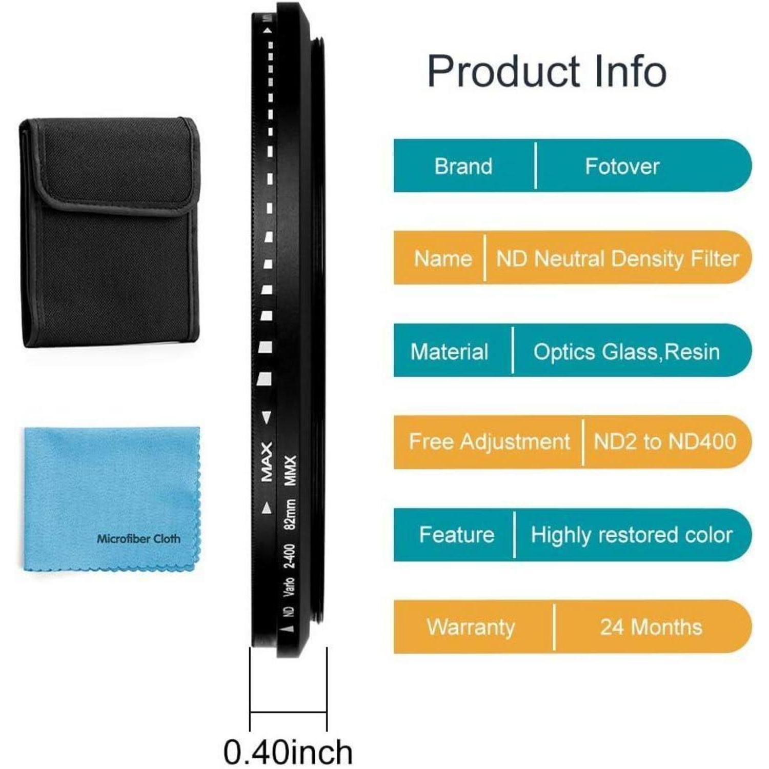 72mm Variabler ND Filter Slim Neutrale Graufilter ND2-ND400 für Canon ...