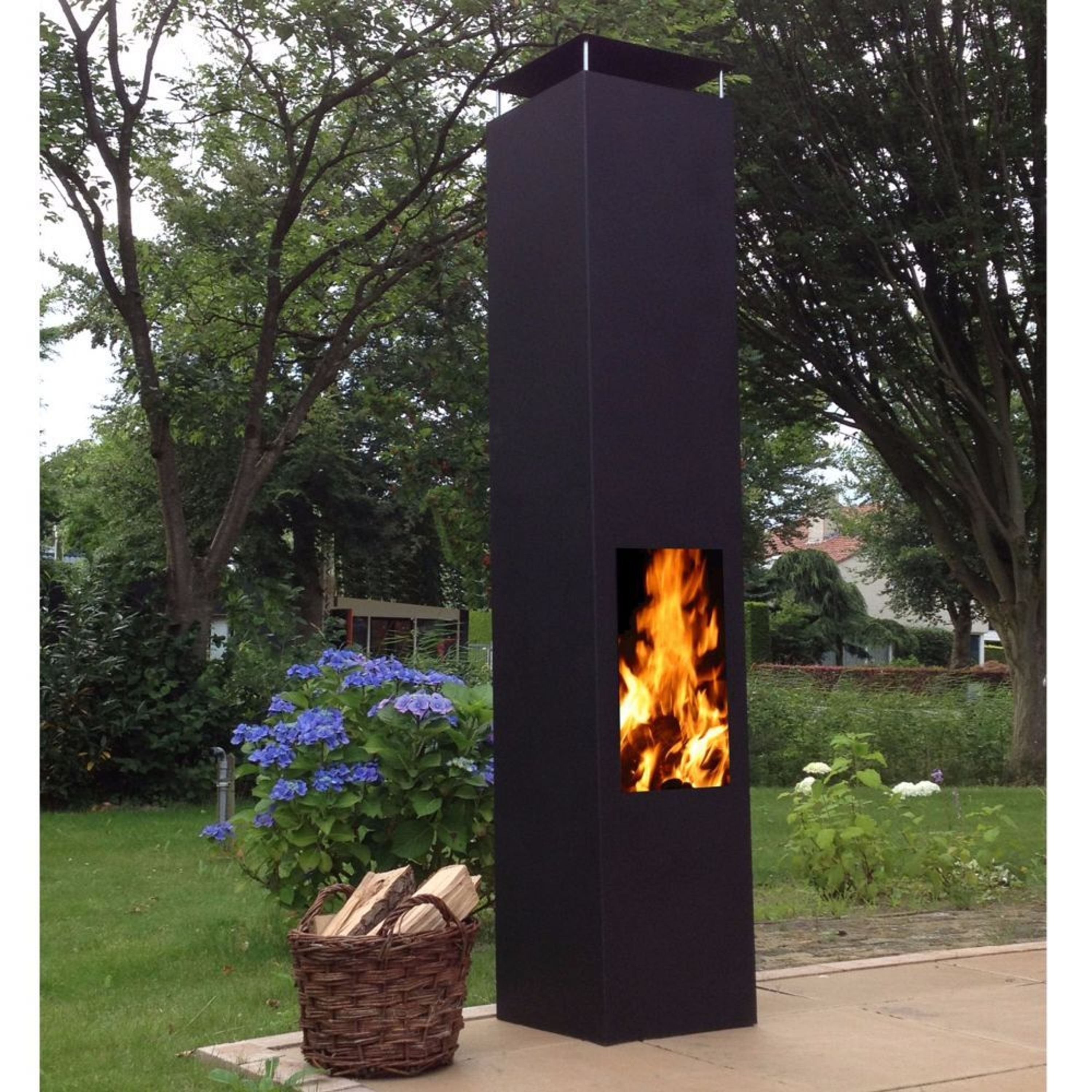 Outdoor/ Garten Kamin Feuersäule Amayo in Schwarz und in 2