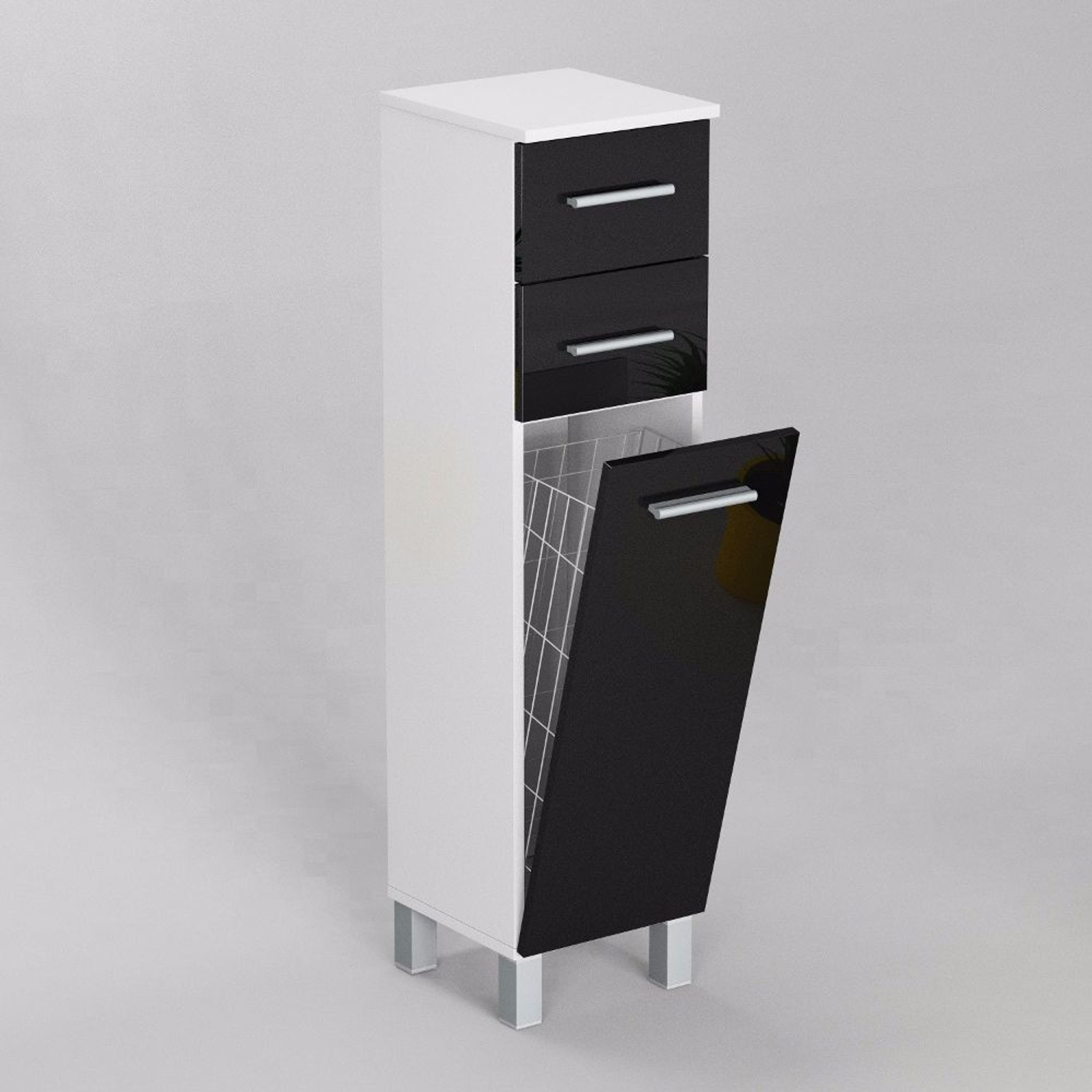 GABI SN5 Badezimmerschrank mit Wäschekorb und 2 Schubladen Weiß