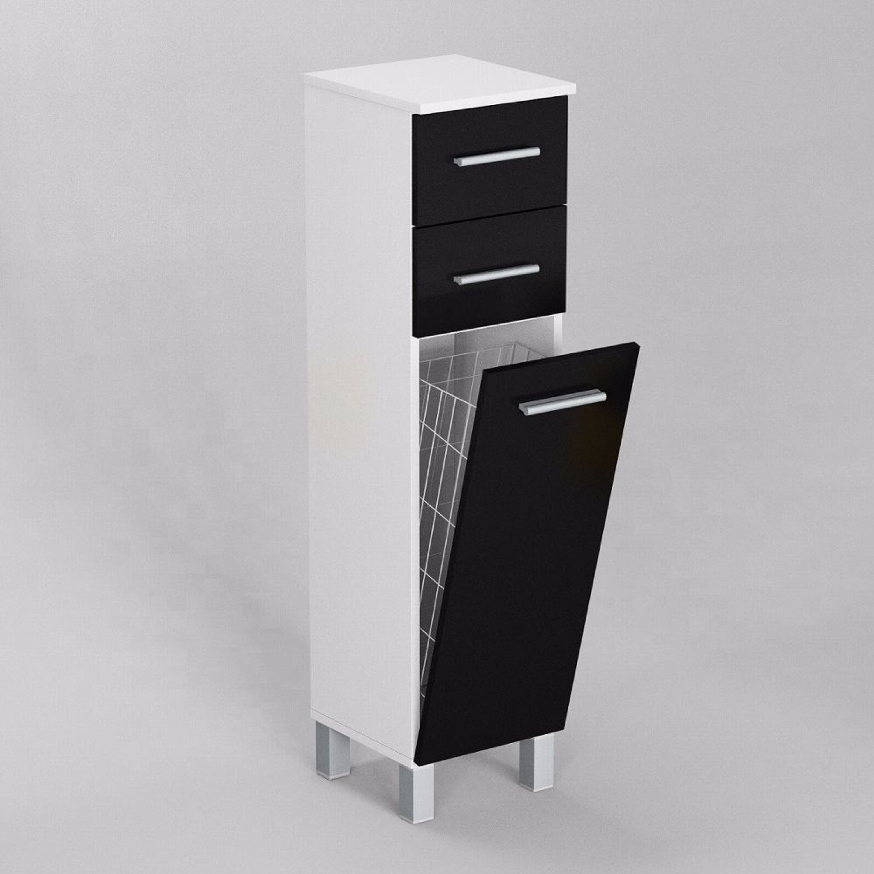 GABI SN5 Badezimmerschrank mit Wäschekorb und 2 Schubladen Weiß