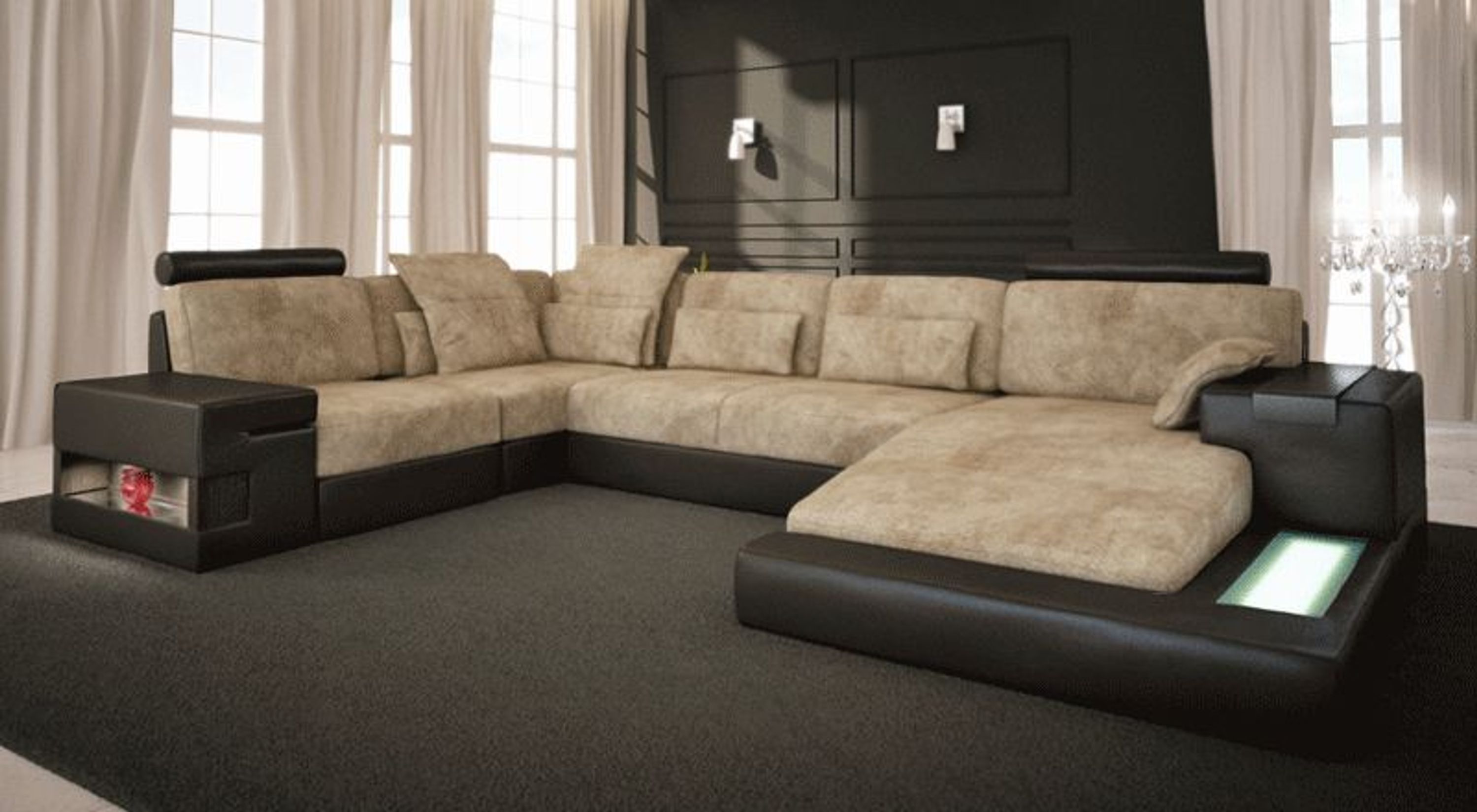 XXL Leder Sofa Wohnlandschaft Stoff modern Ledercouch UForm Designsofa