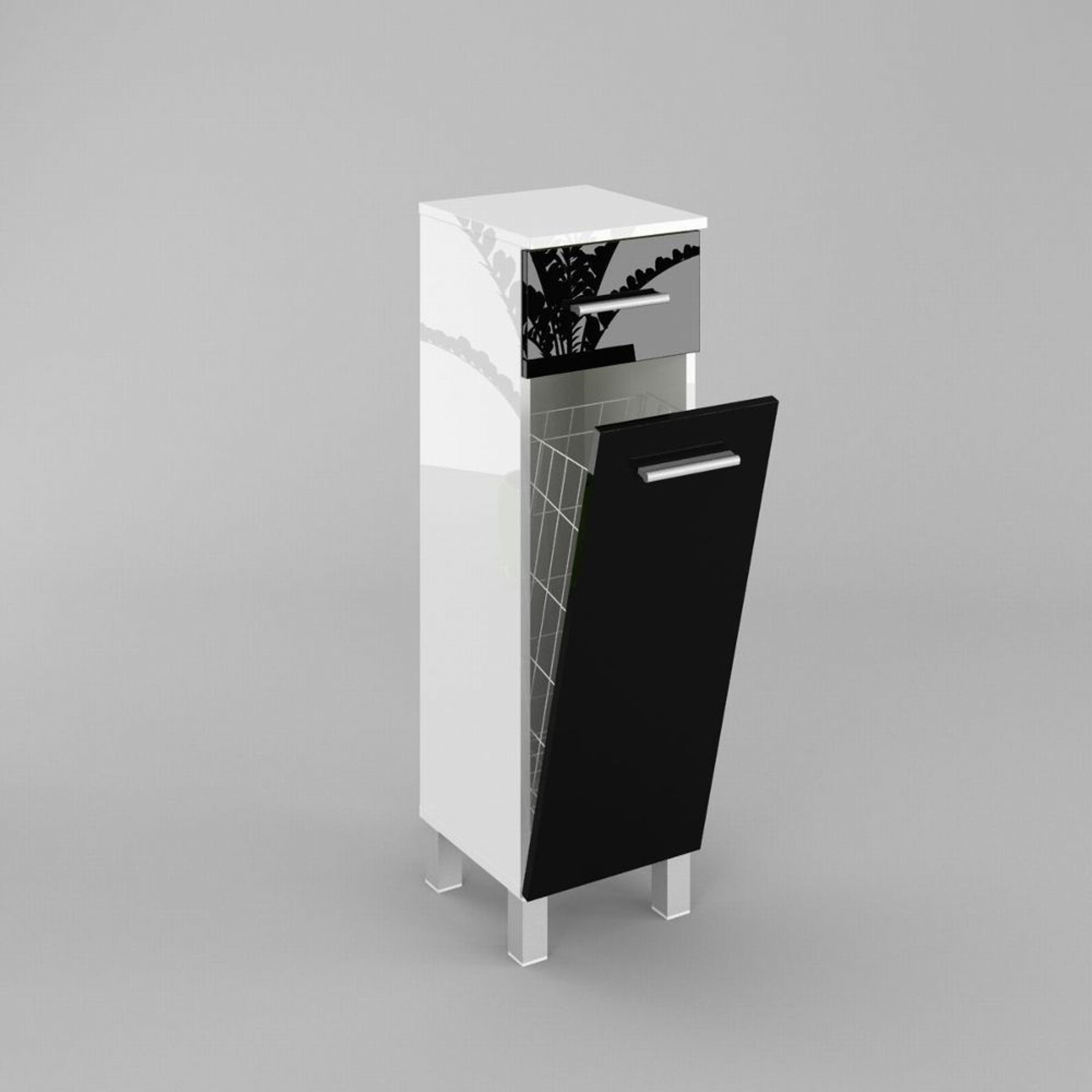 Badezimmerschrank Schrank mit Wäschekorb SN7 30 cm in Weiß Hochglanz