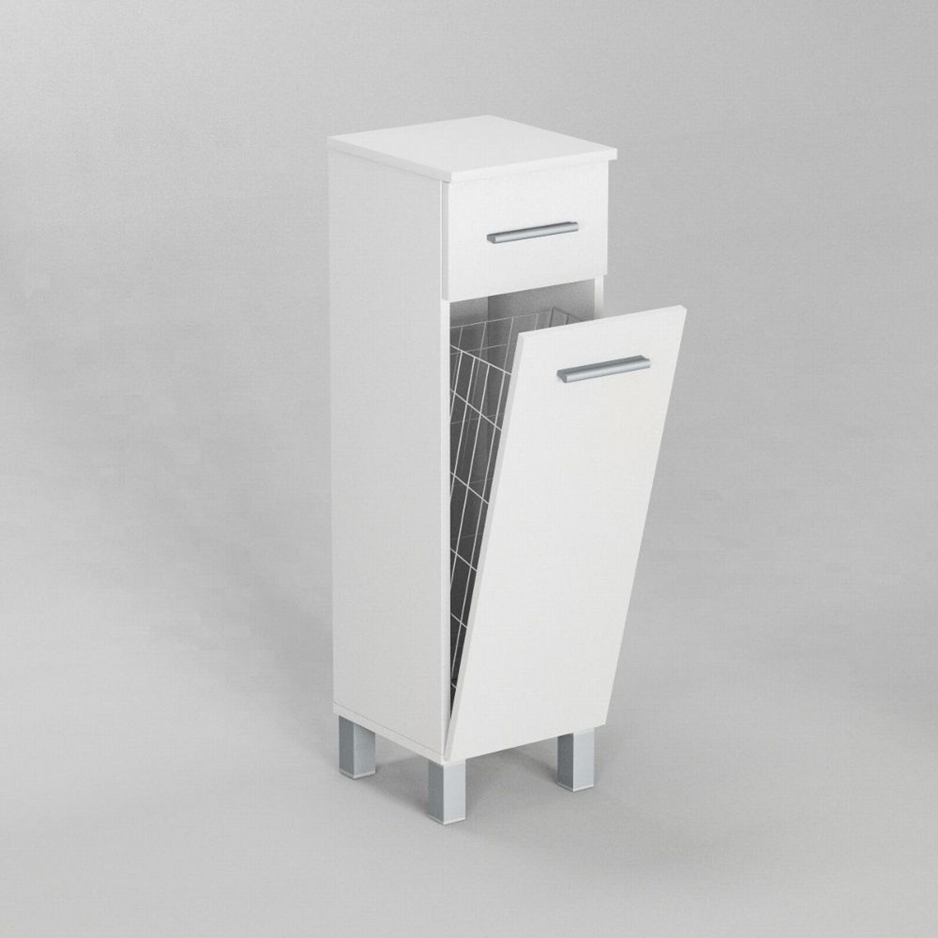 Badezimmerschrank Schrank mit Wäschekorb SN7 30 cm in Weiß Hochglanz