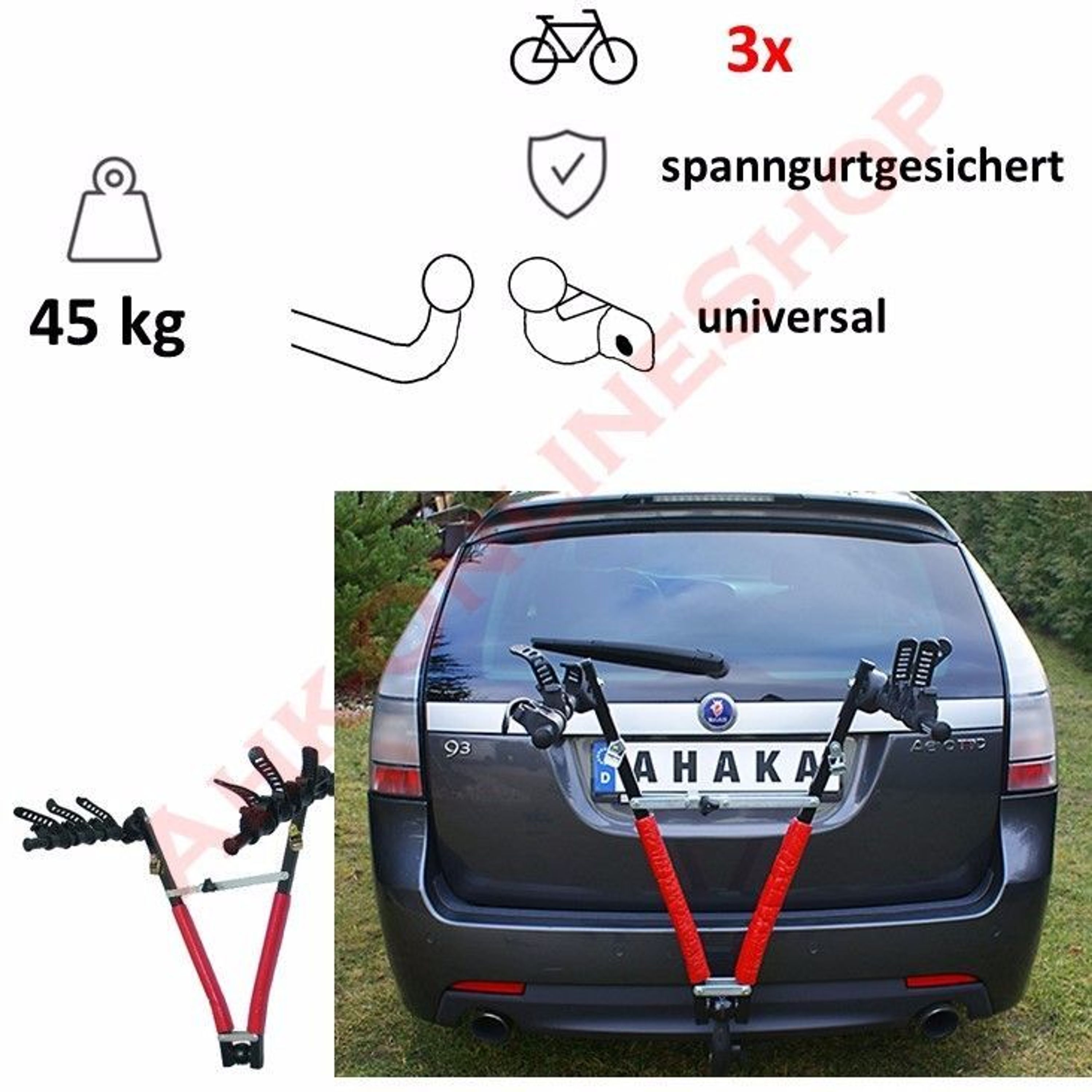 Fahrradträger Anhängerkupplung für 3 Fahrräder