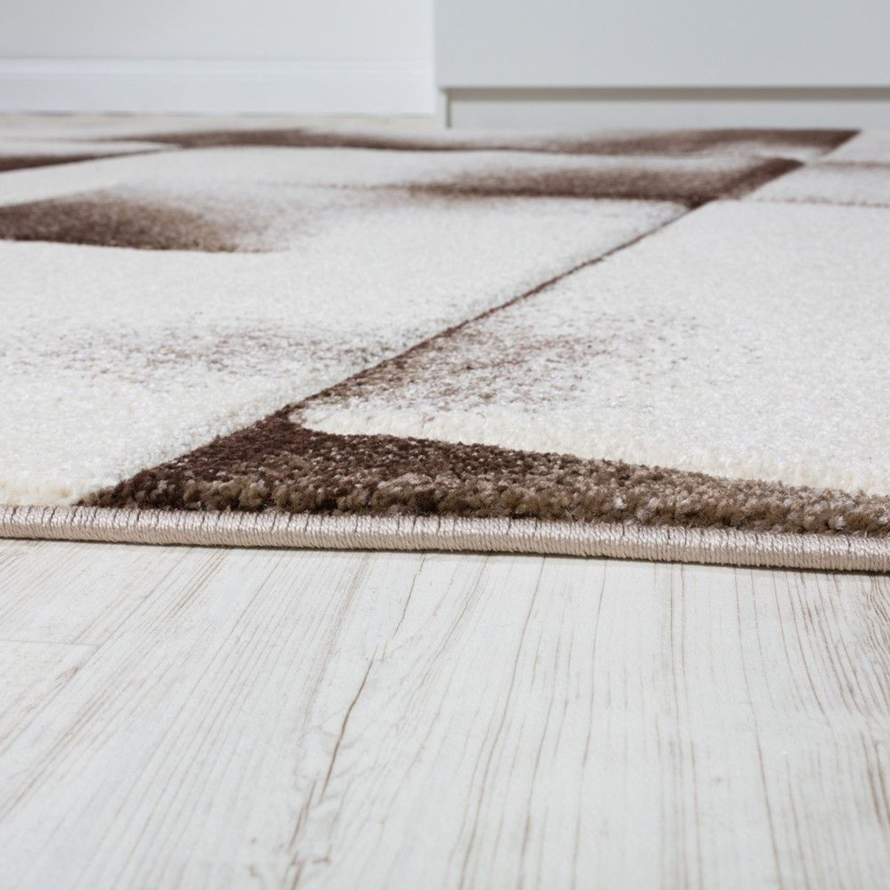 Designer Teppich Modern Wohnzimmer Teppiche Kurzflor Meliert Braun