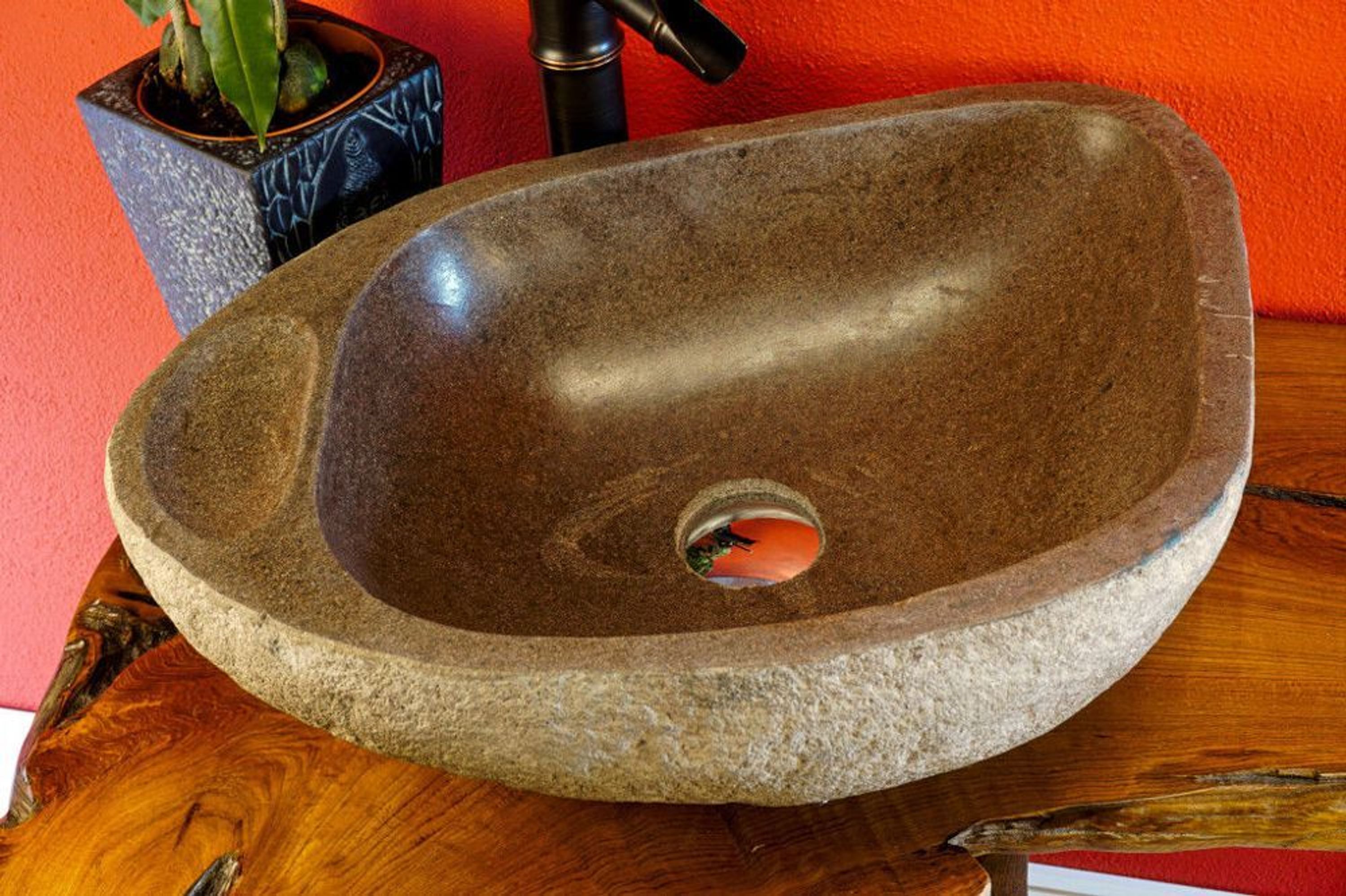 Naturstein-Waschbecken bis 55 cm rund grau gross Steinwaschbecken