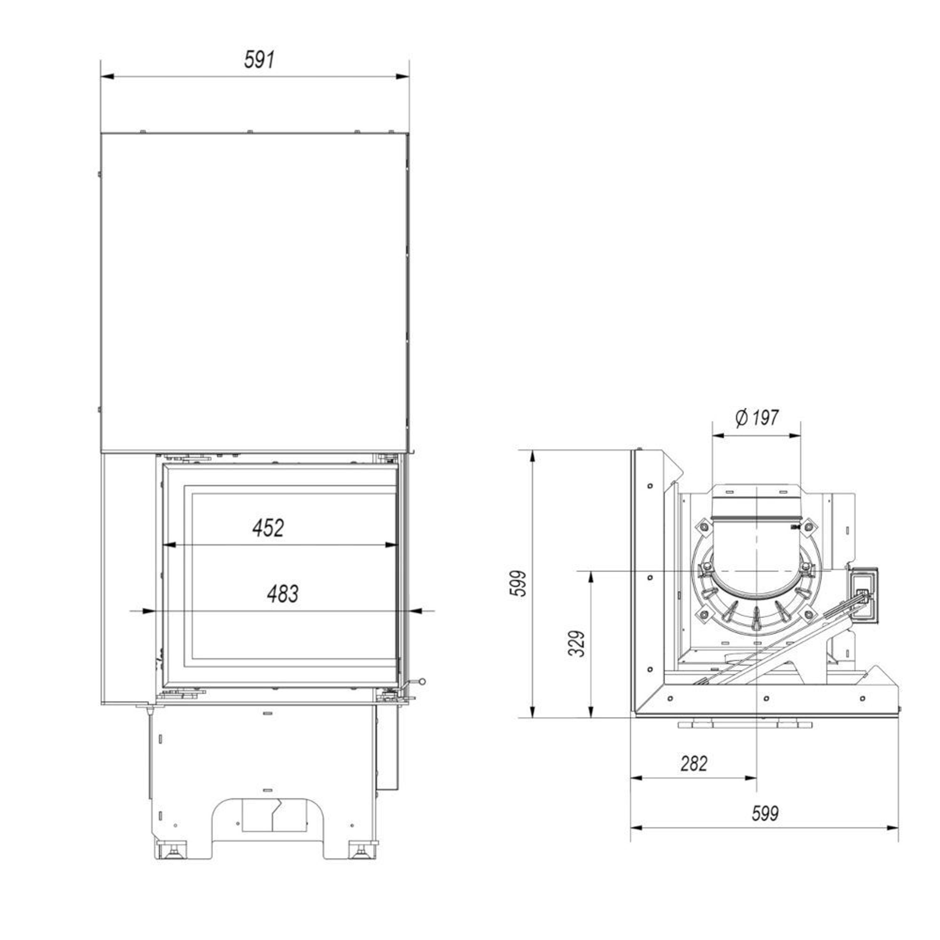 Kamin Eck-Kamineinsatz VNL Links mit 8 kW und Hebetür kaufen bei Hood.de