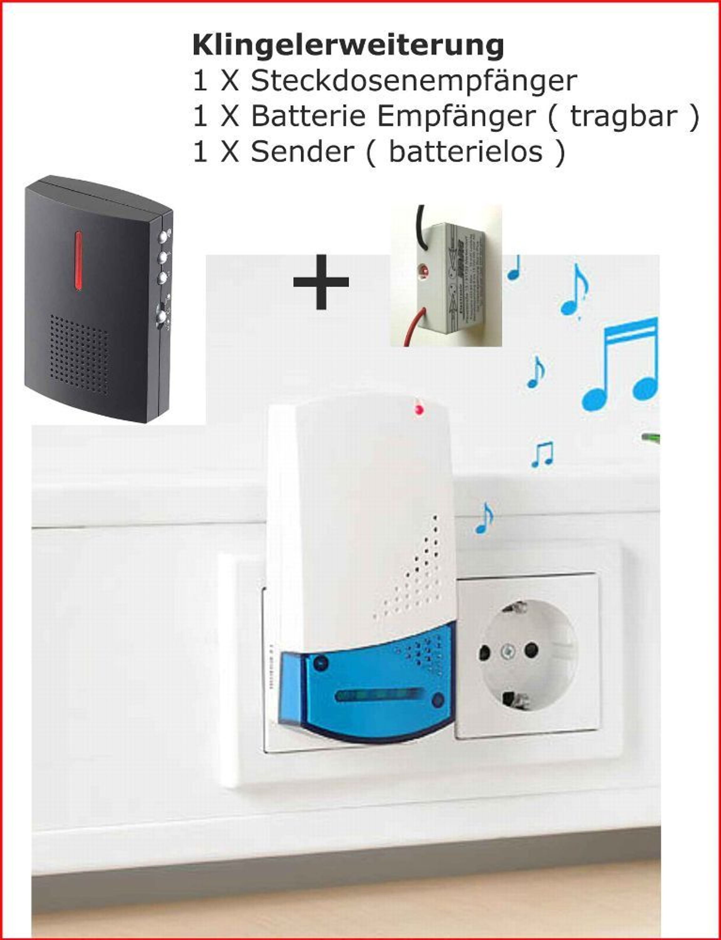 Klingel Erweiterung per Funk mit 2 Empfängern 230 Volt u. Batterie für