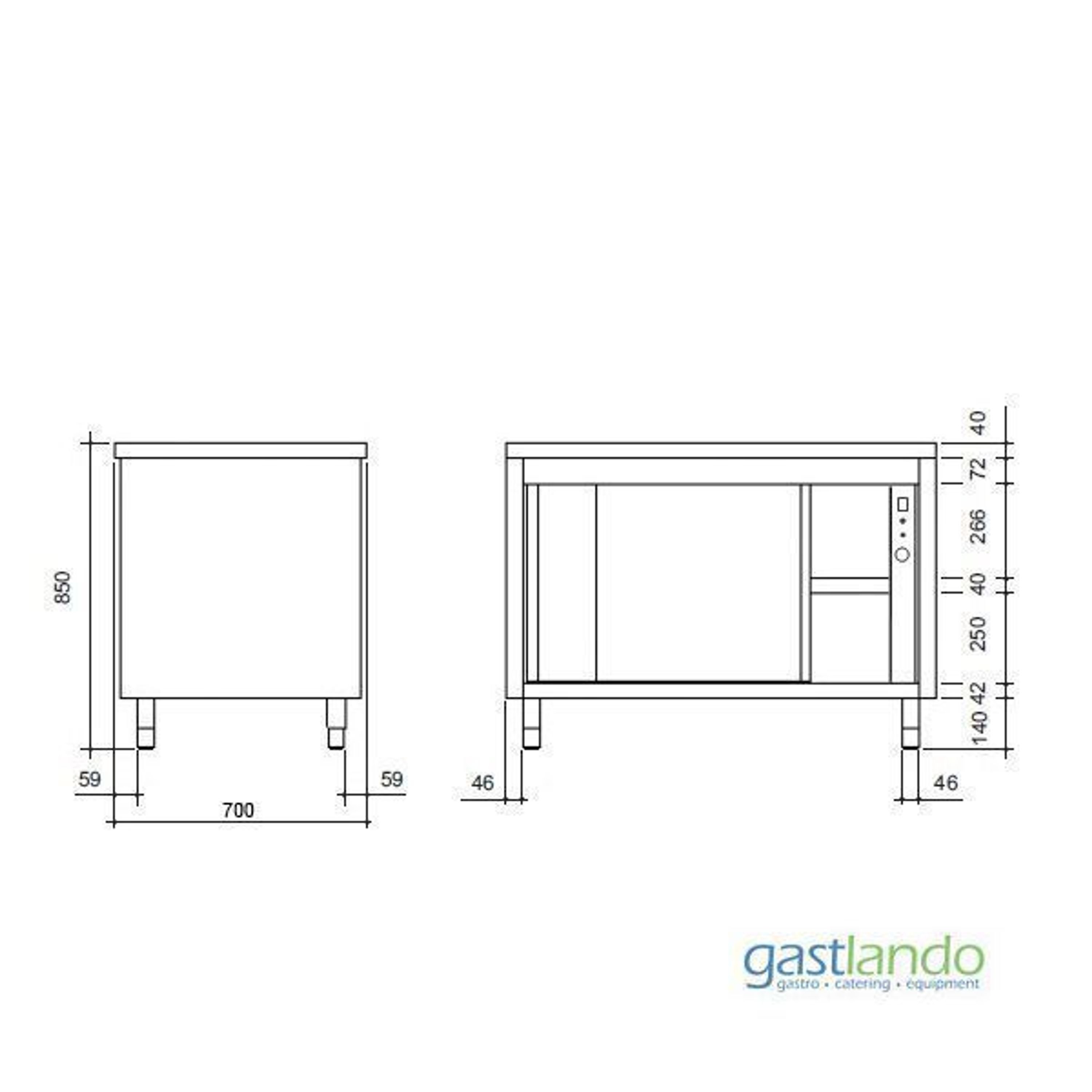 Edelstahl Wärmeschrank mit Schiebetüren Bautiefe 700 mm - Breite 1,6 m