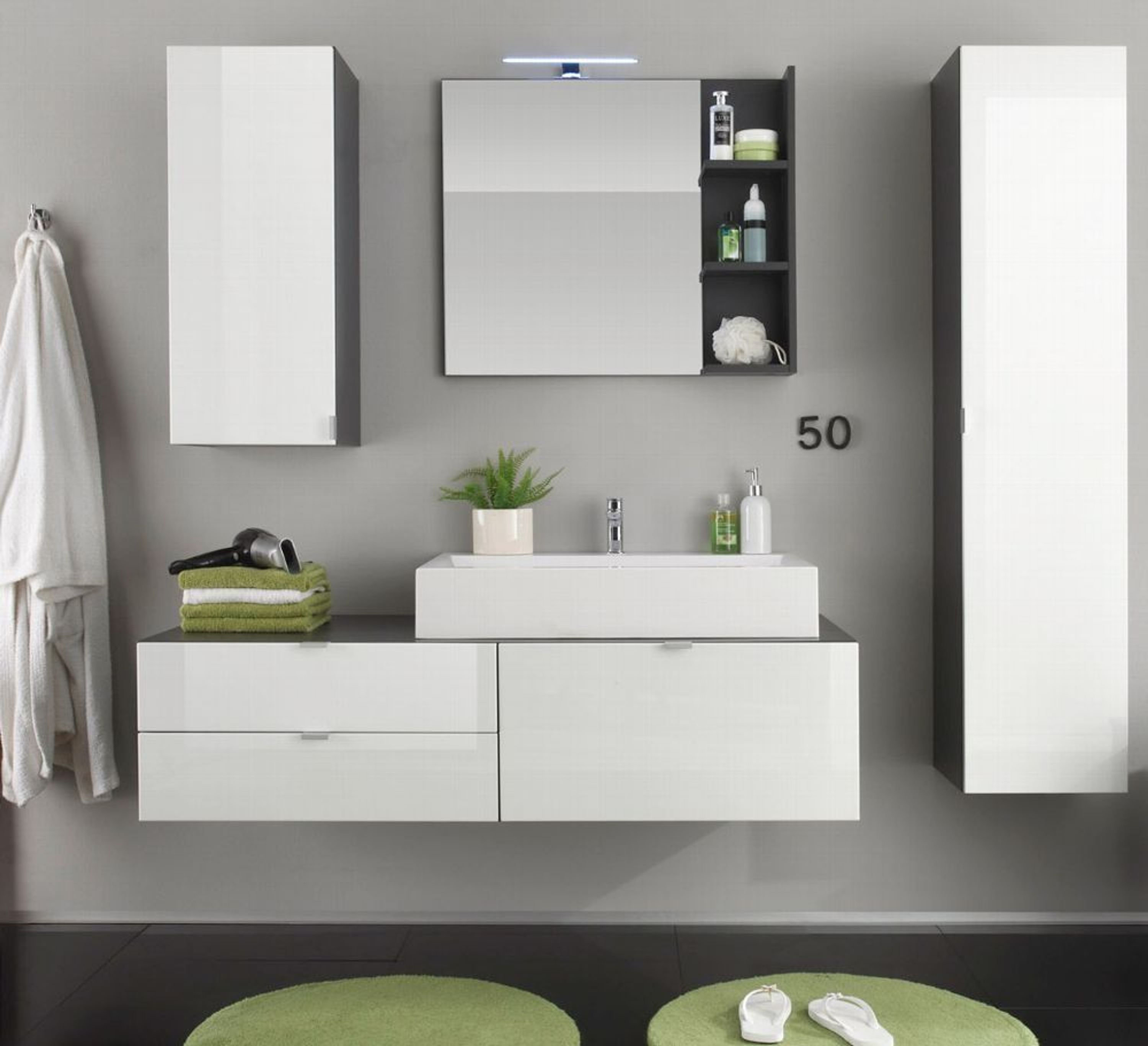 Waschtisch Set Waschbeckenunterschrank MIT Waschbecken Hochglanz weiß