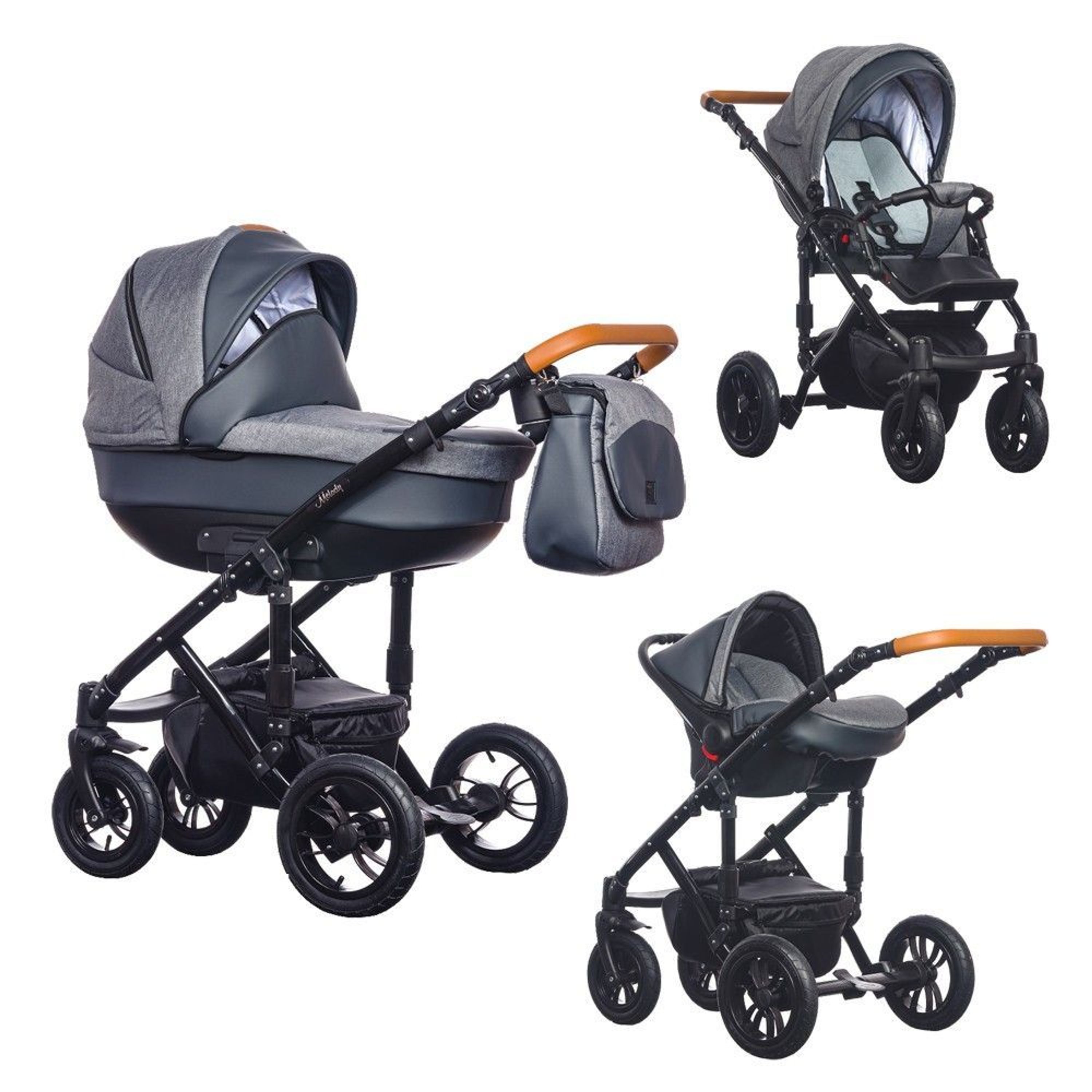 LUXUS Kombi 3 in 1 Kinderwagen NEW MELODY Komplettset mit Kunstlederelementen (C3) kaufen bei