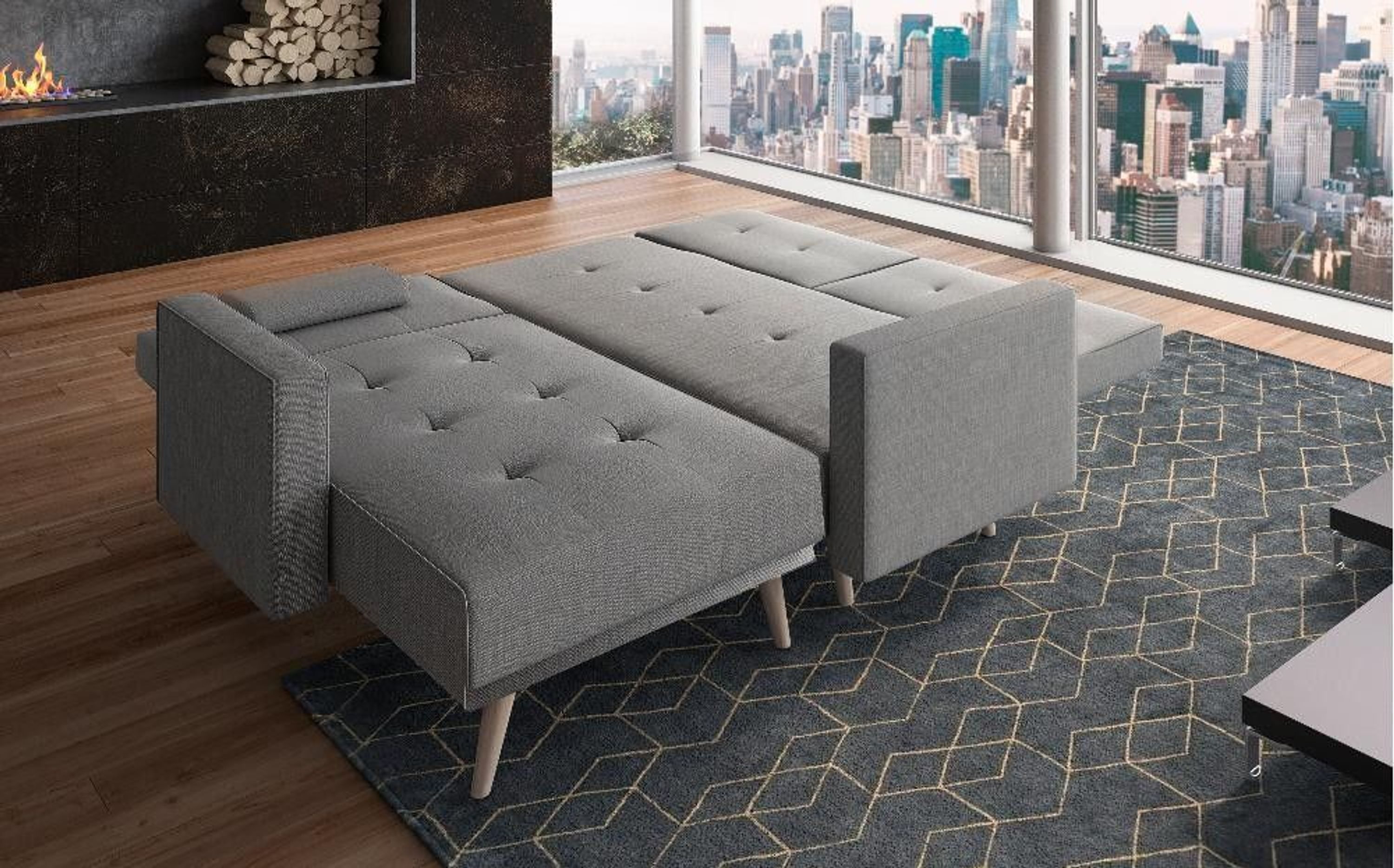 Ecksofa Verona 267cm, mit Bettfunktion und Chaiselongue, hellgrau