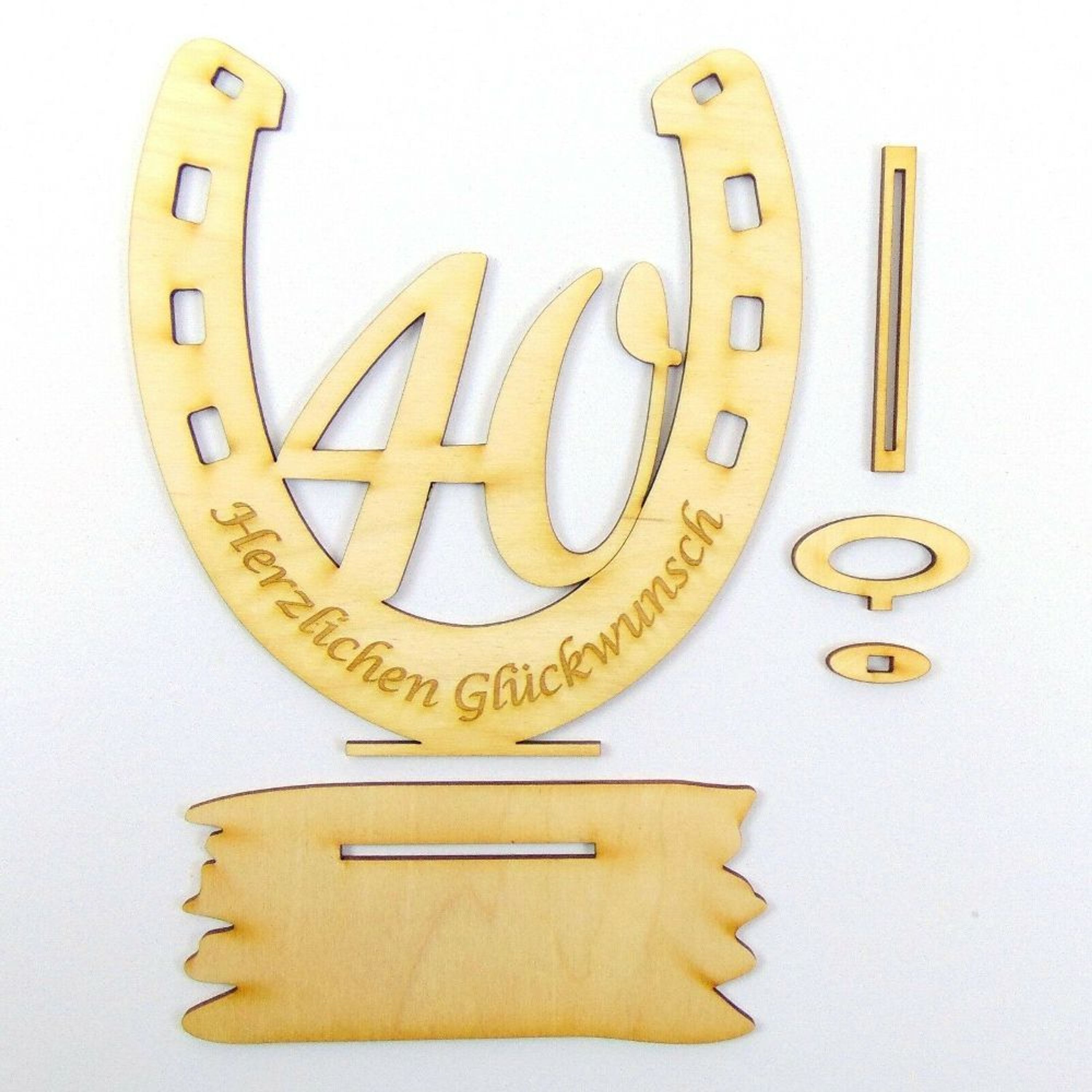 Gutschein 40 Geburtstag, Geldgeschenk, Hufeisen 15 cm aus Holz mit
