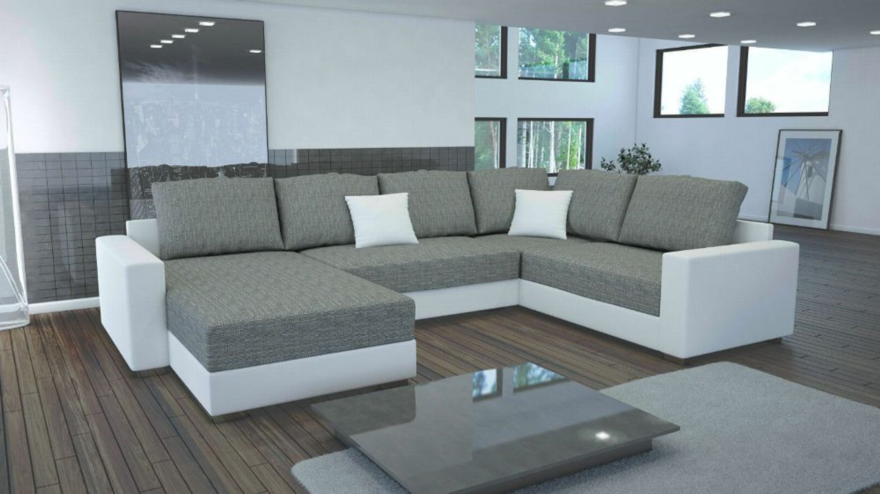 Gunji Wohnlandschaft Mit Schlaffunktion – 6-Sitzer, Chenille-Stoff, Grau, 282cm Breite