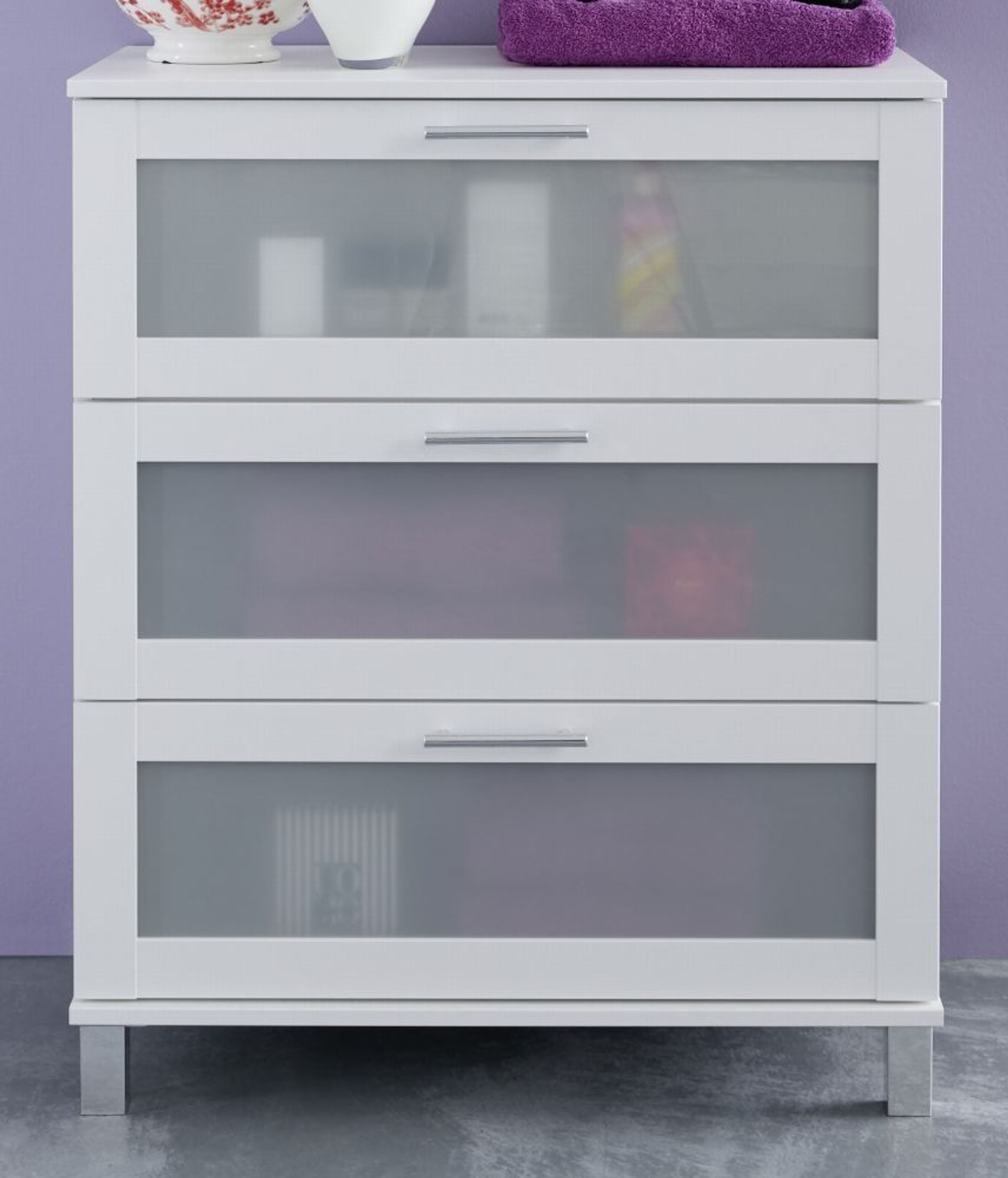 Badezimmer Kommode weiß mit satiniertem Glas Florida / Orlando 70 x 89