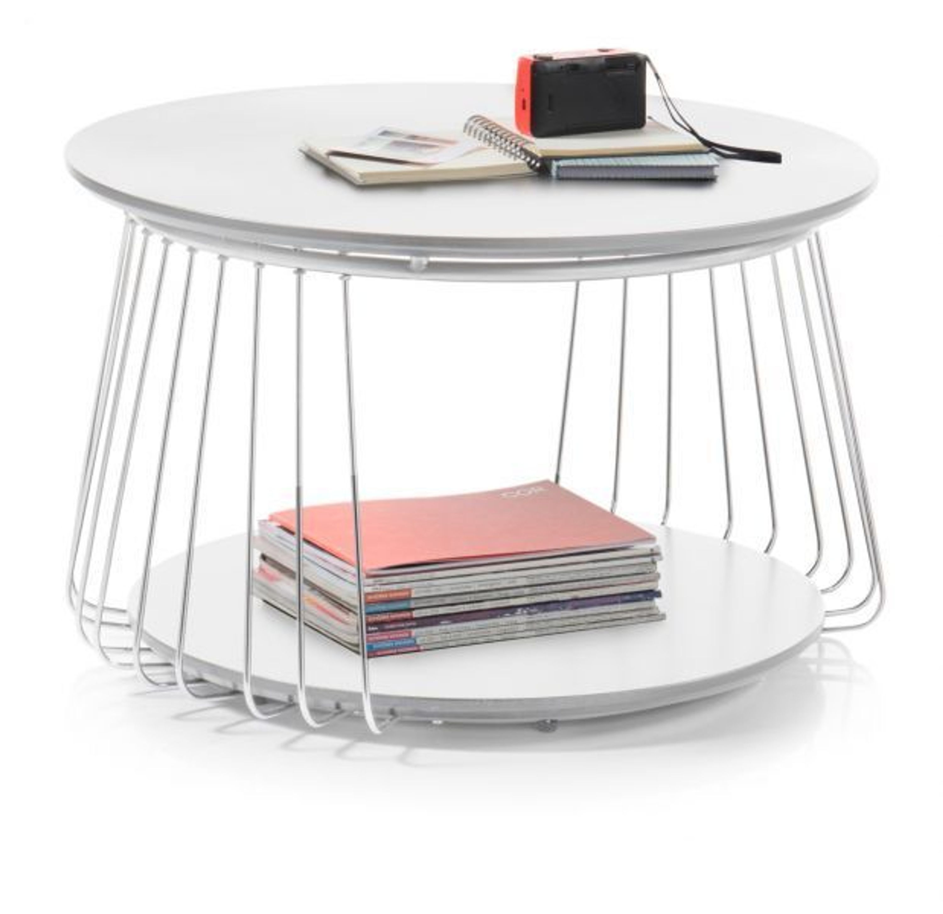 Couchtisch weiß Lack und Chrom Wohnzimmer Tisch rund mit Ablage 70 cm