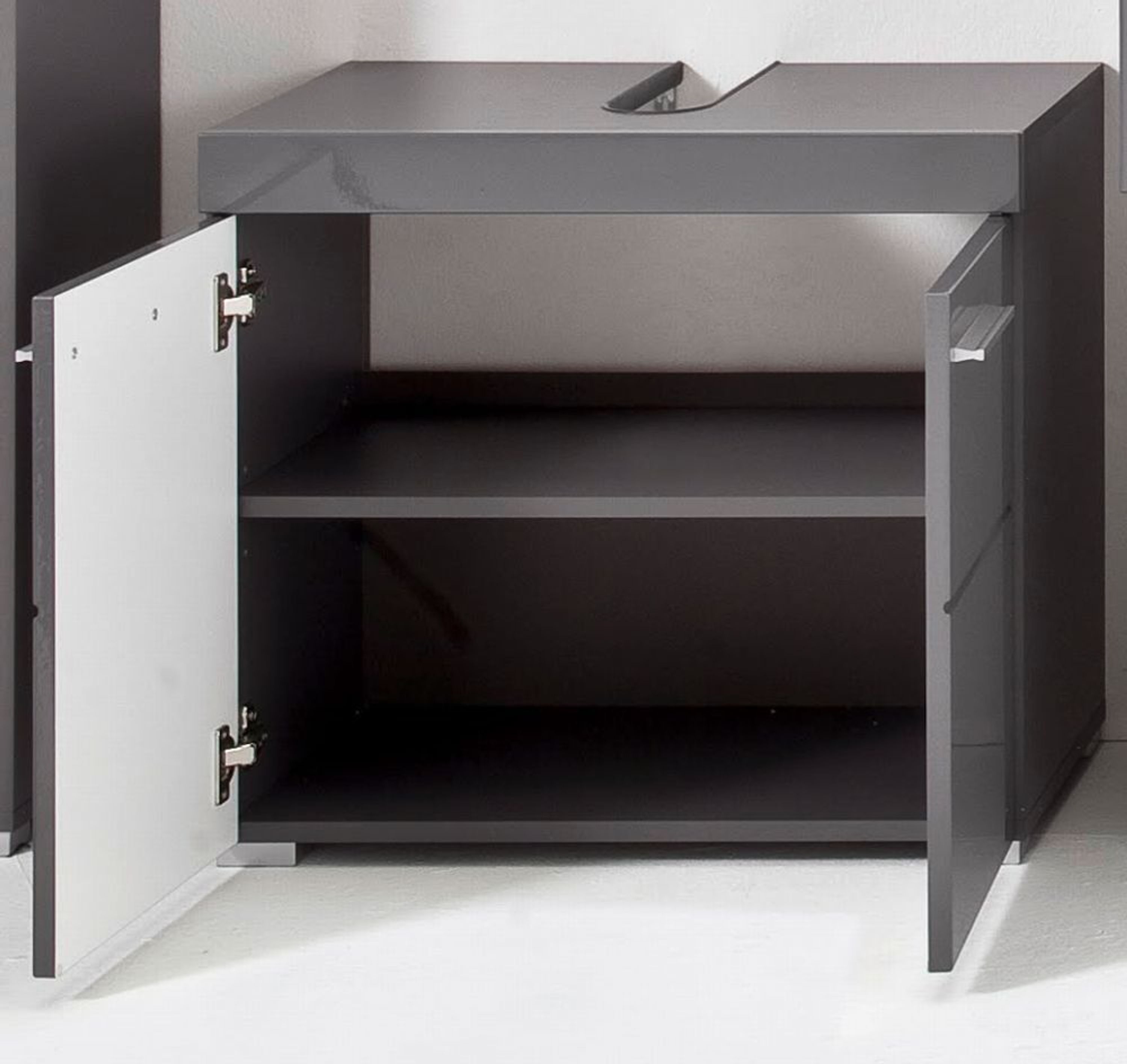 Bad Möbel Badezimmer Set Weiss Hochglanz Und Grau Waschplatz