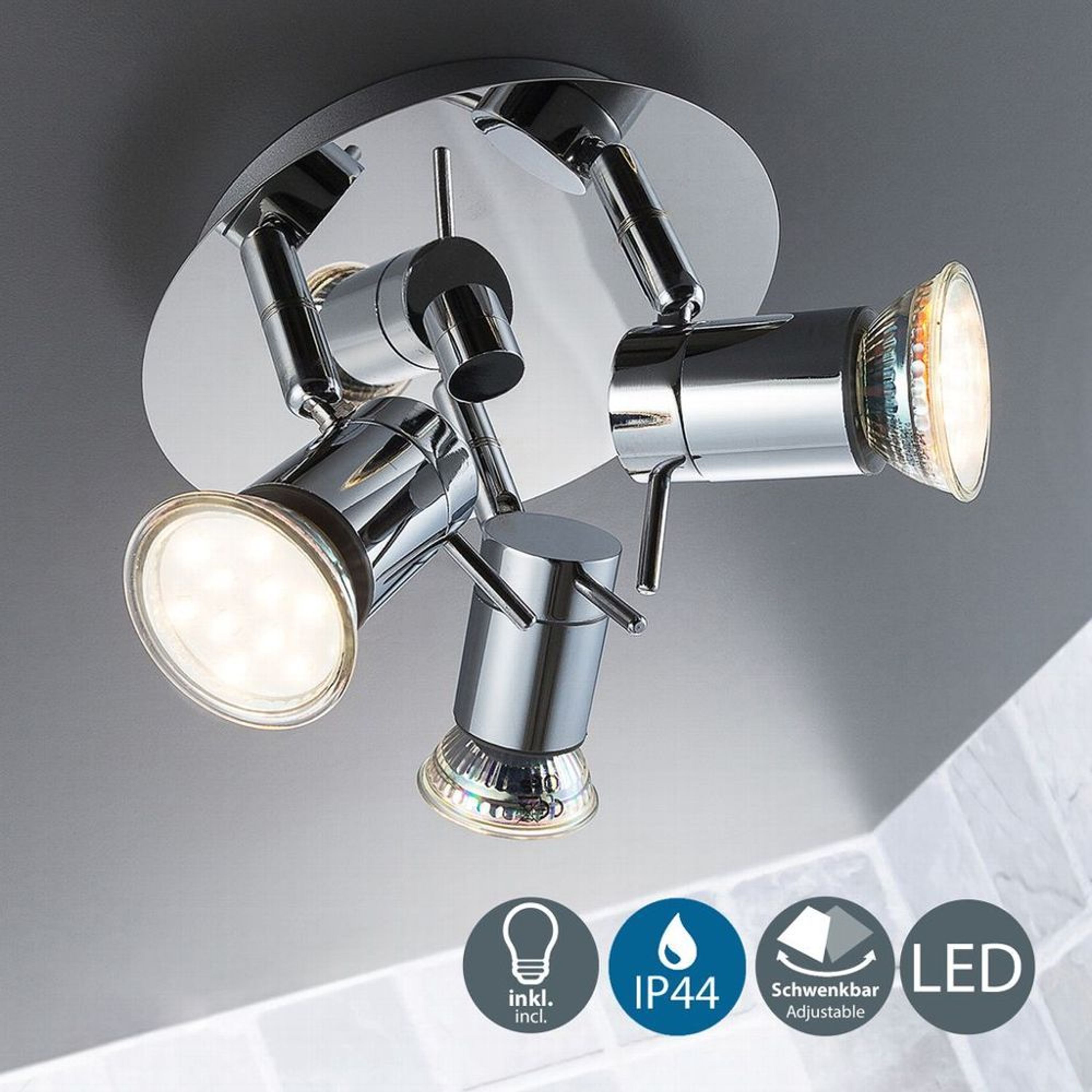 LED Decken-Leuchte Badezimmer Chrom drehbar IP44 Bad-Lampe GU10 3-flammig kaufen bei Hood.de