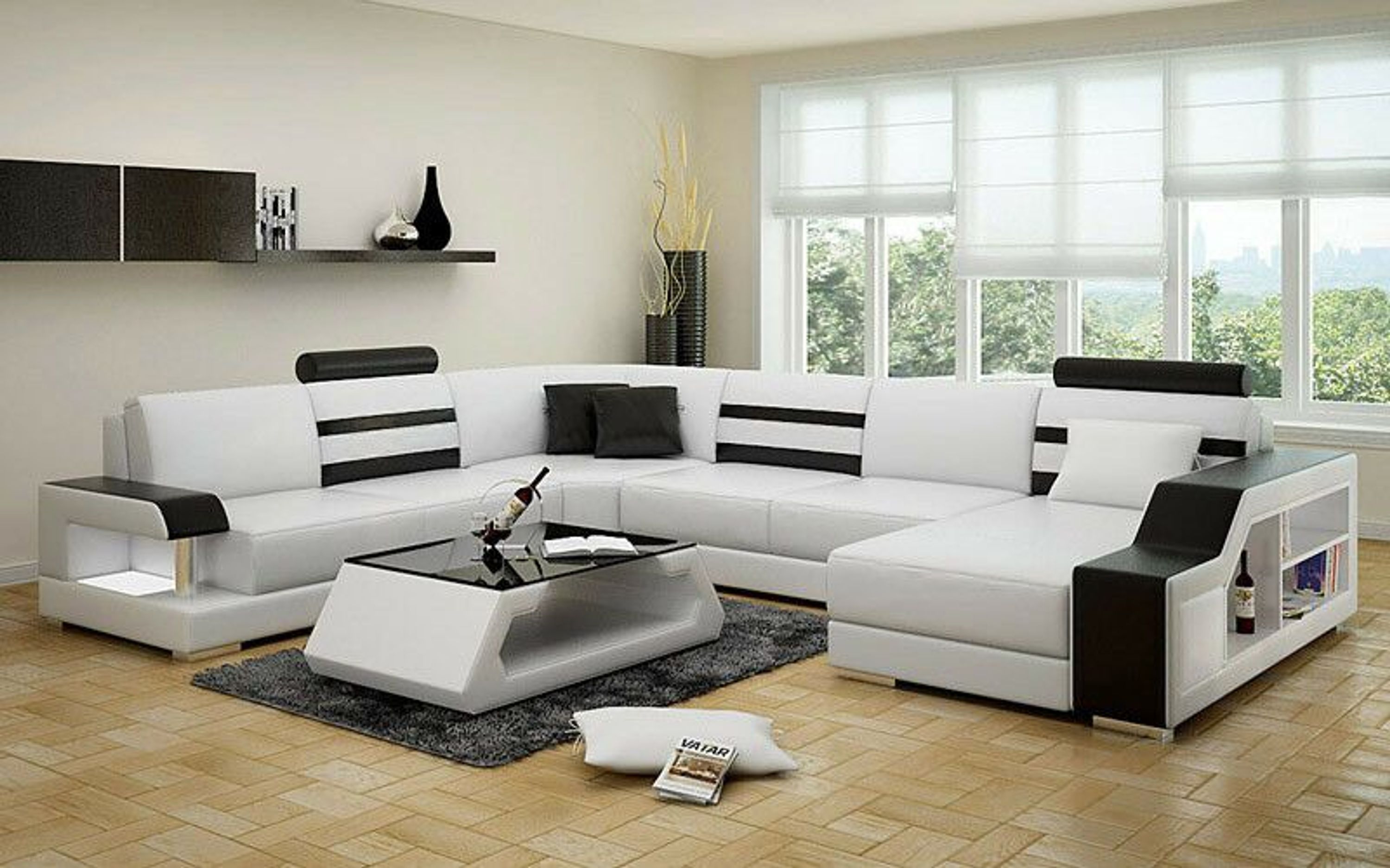Sofa Couch Wohnlandschaft XXL Couch Ledersofa mit Ottomane Sofagarnitur