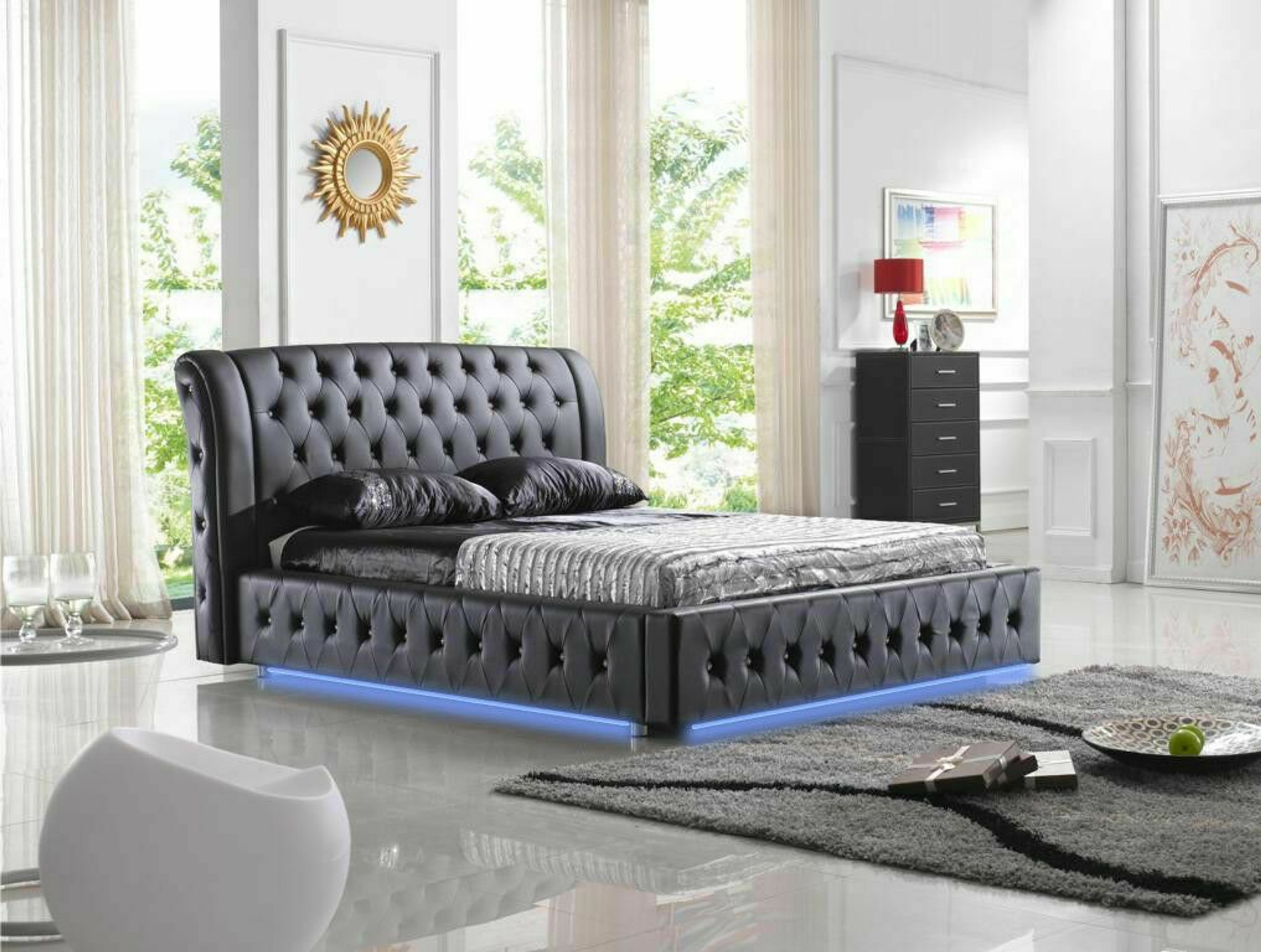 Modernes Hotel Design Bett XXL Betten Luxus Doppel Leder Chesterfield ...