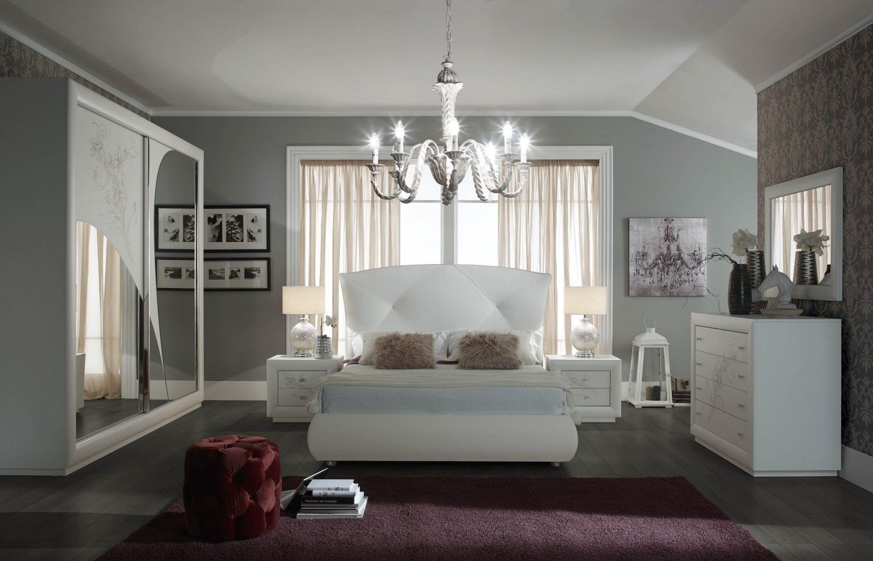 Schlafzimmer Set Camilla in Weiß 180x200 cm / ohne Kommode und Spiegel